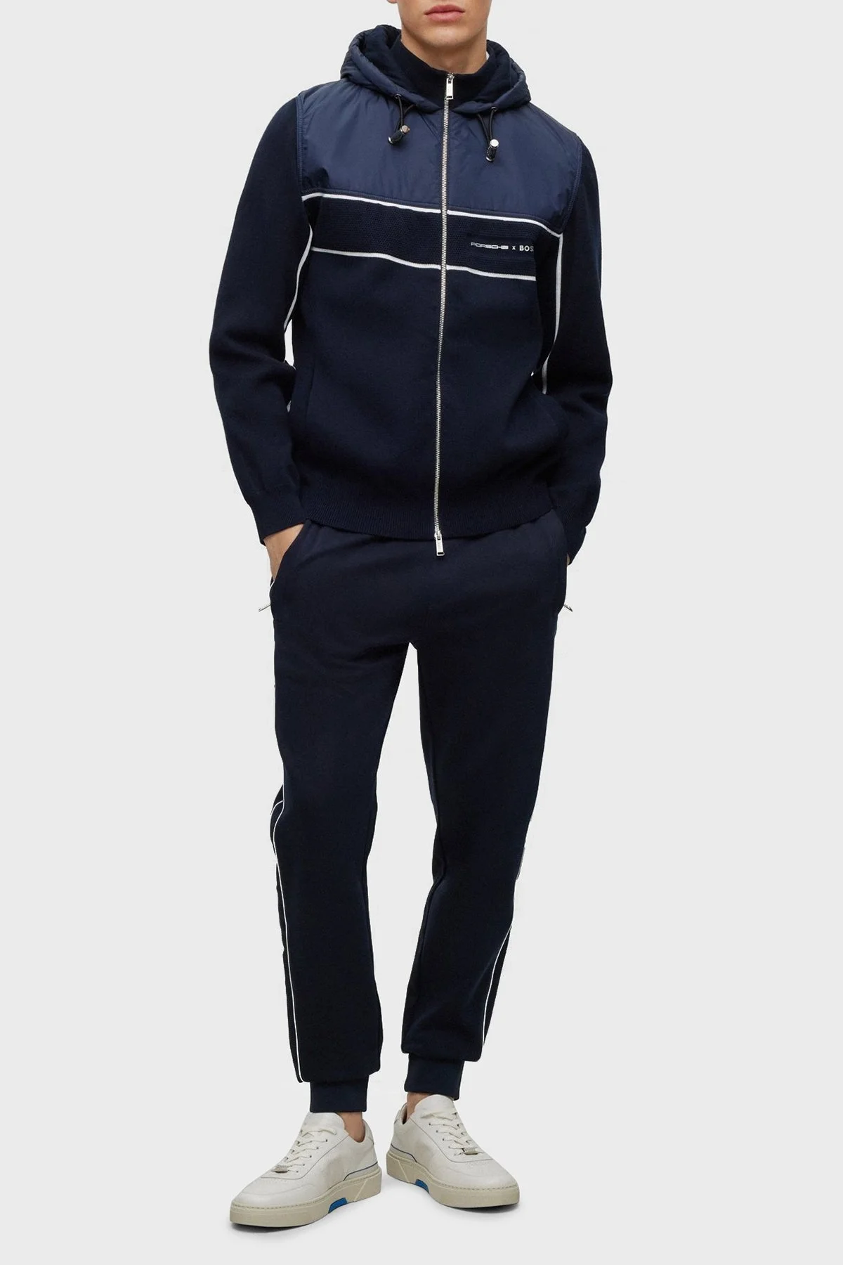 Boss Porsche Desenli Pamuklu Regular Fit Fermuarlı Kapüşonlu Spor Erkek Ceket 50489069 404 LACİVERT - 2