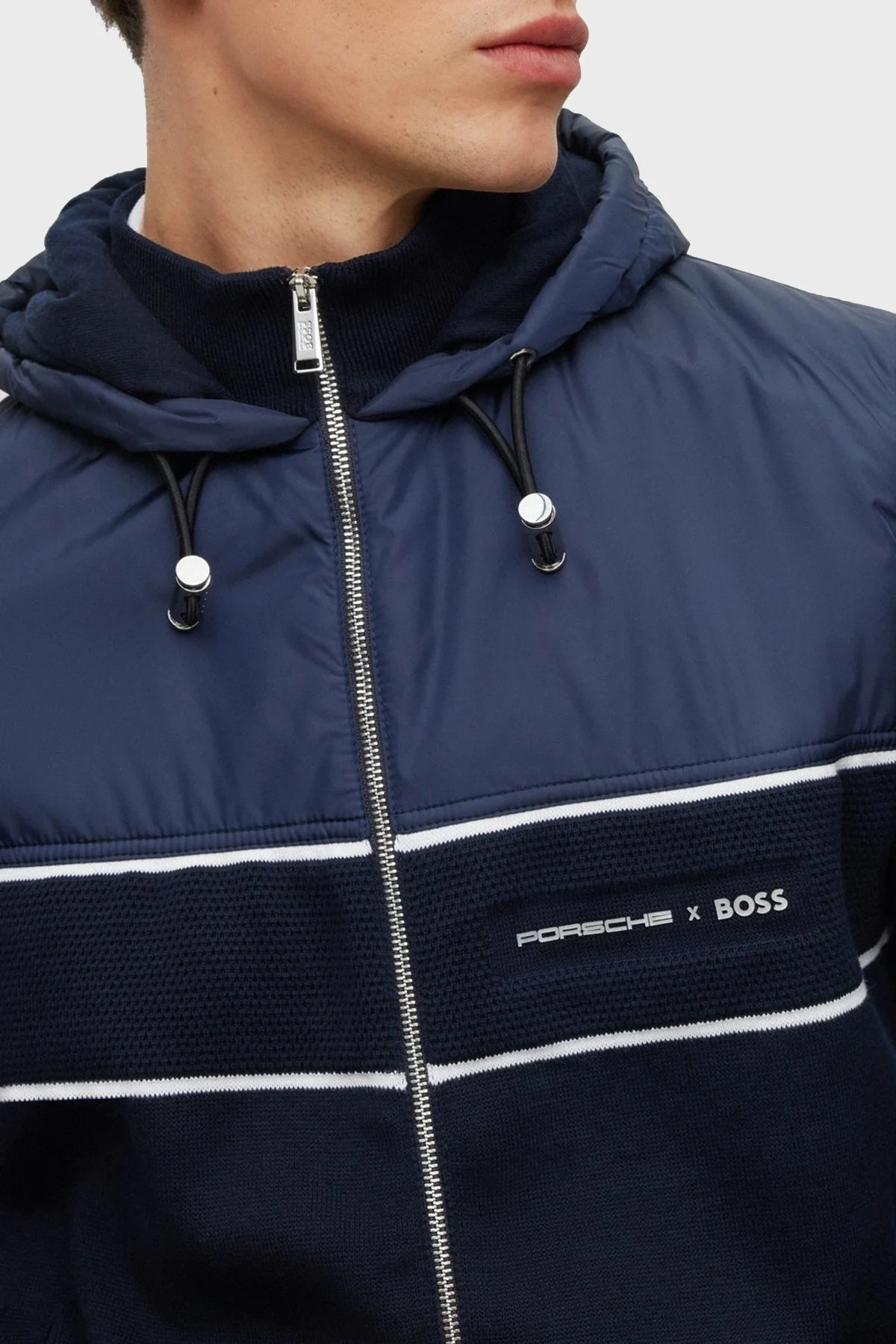 Boss Porsche Desenli Pamuklu Regular Fit Fermuarlı Kapüşonlu Spor Erkek Ceket 50489069 404 LACİVERT - 4