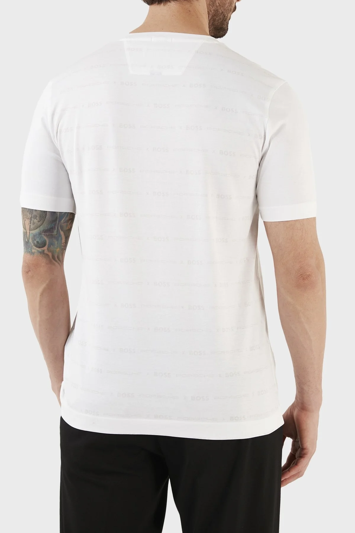 Boss Porsche Merserize Pamuklu Slim Fit Bisiklet Yaka Erkek T Shirt 50486222 100 BEYAZ - 6