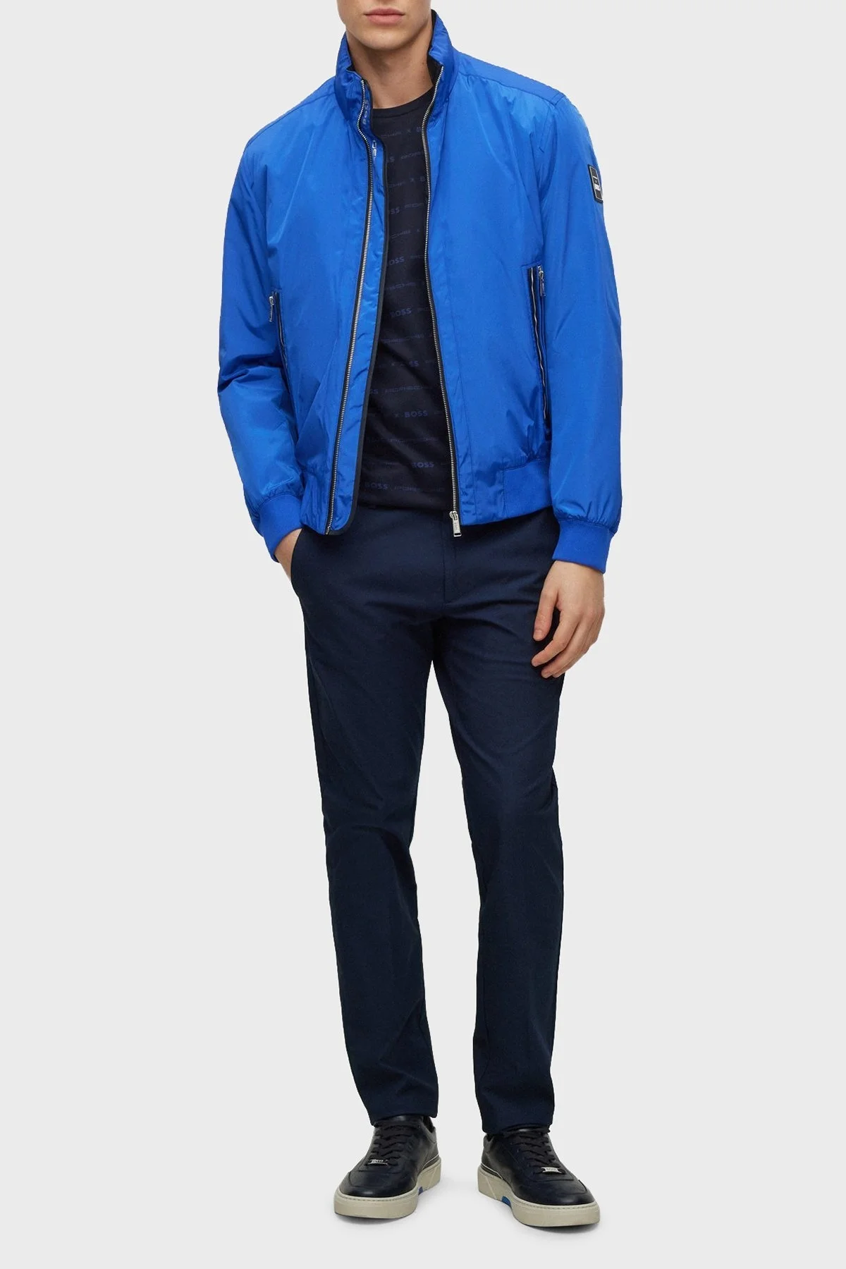 Boss Porsche Merserize Pamuklu Slim Fit Bisiklet Yaka Erkek T Shirt 50486222 404 LACİVERT - 2