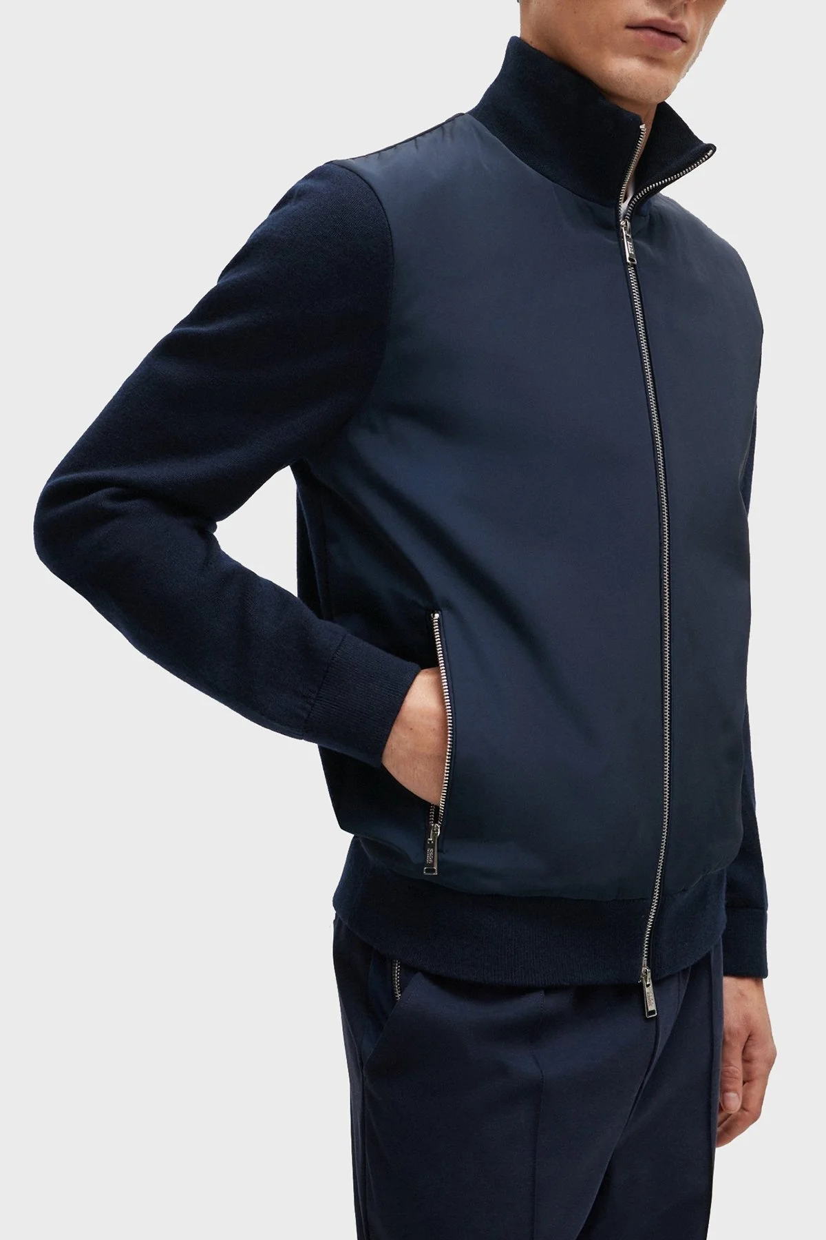 Boss Porsche X Yünlü Regular Fit Dik Yaka Erkek Hırka 50506028 404 LACİVERT - 3