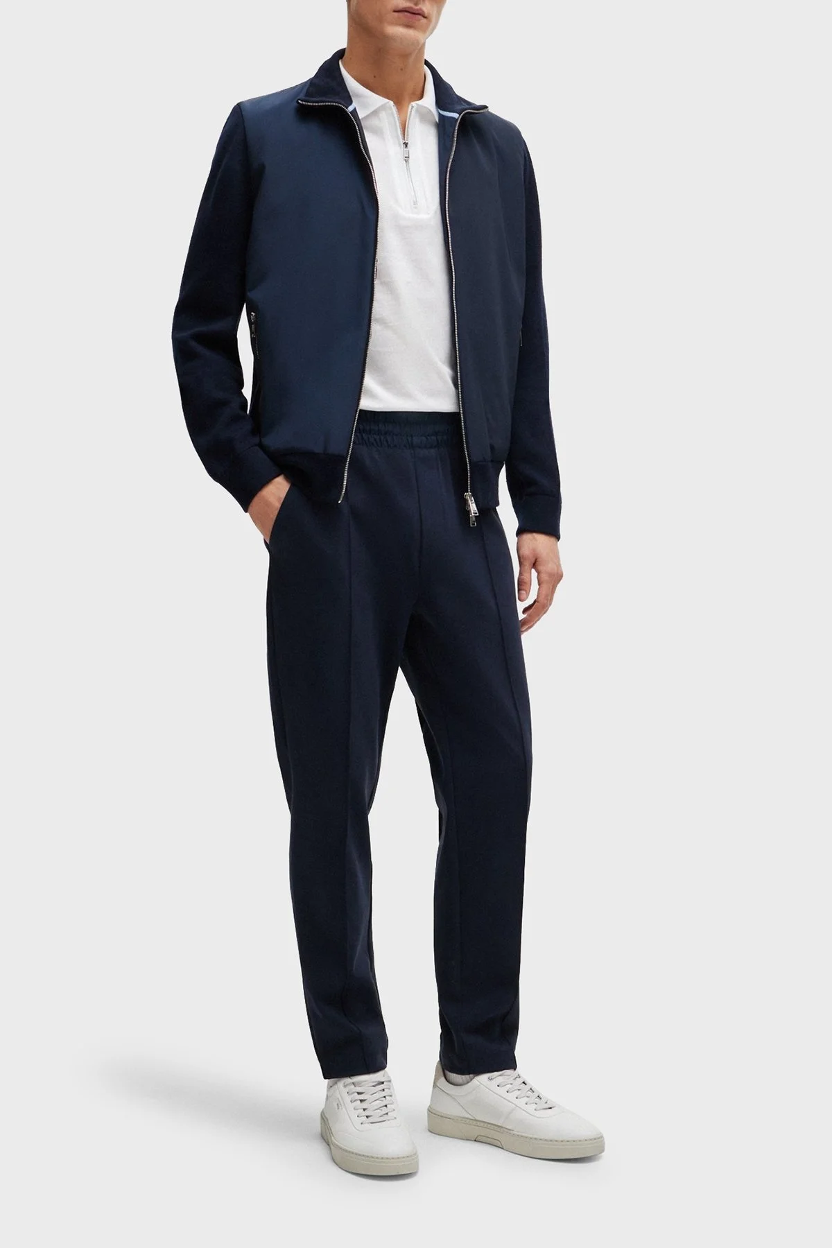 Boss Porsche X Yünlü Regular Fit Dik Yaka Erkek Hırka 50506028 404 LACİVERT - 4