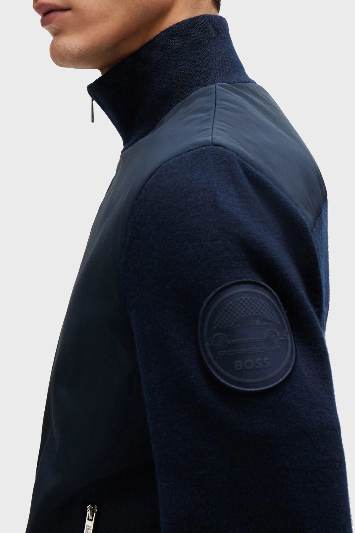 Boss Porsche X Yünlü Regular Fit Dik Yaka Erkek Hırka 50506028 404 LACİVERT - 5