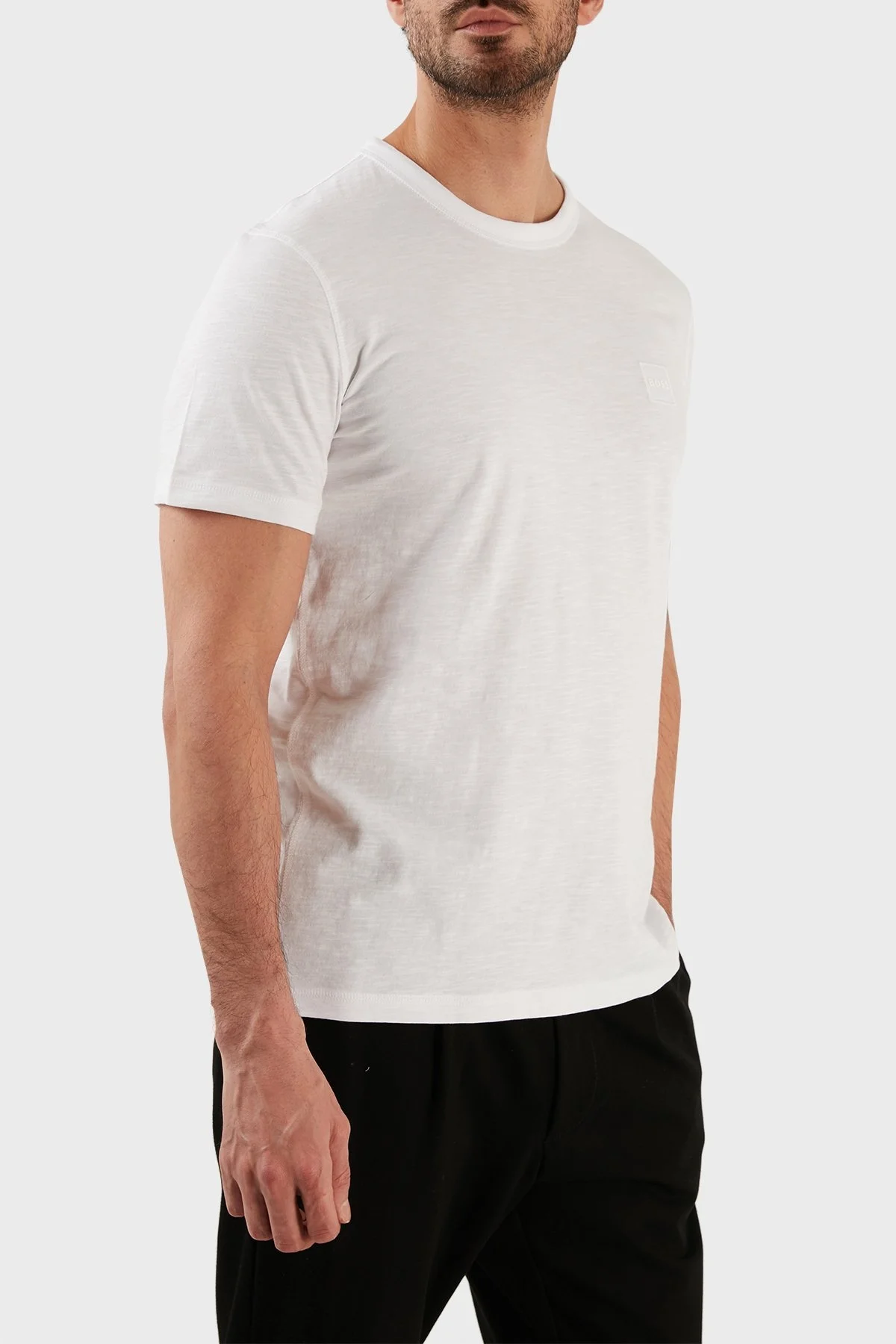 Boss Regular Fit Bisiklet Yaka Pamuklu Jarse Erkek T Shirt 50478771 100 BEYAZ - 3