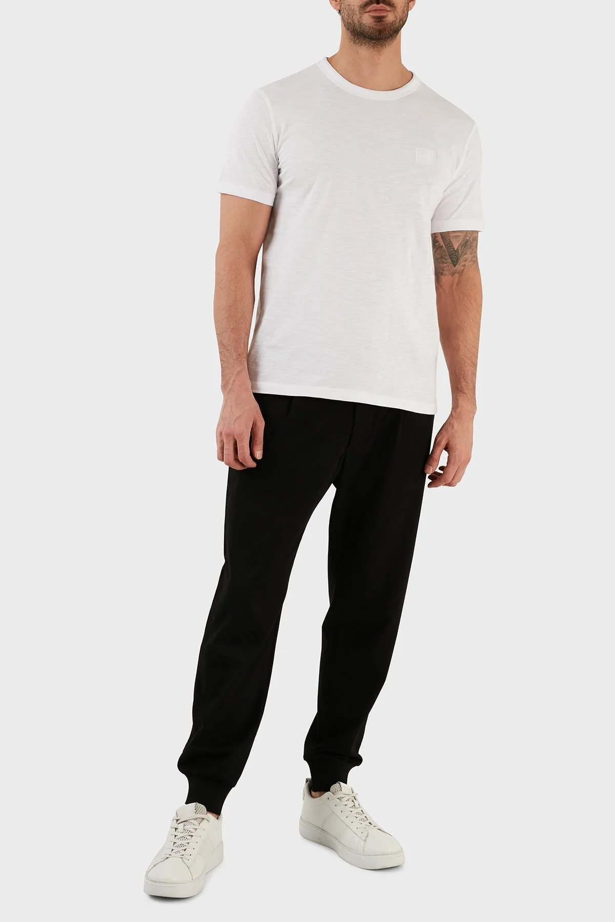 Boss Regular Fit Bisiklet Yaka Pamuklu Jarse Erkek T Shirt 50478771 100 BEYAZ - 4