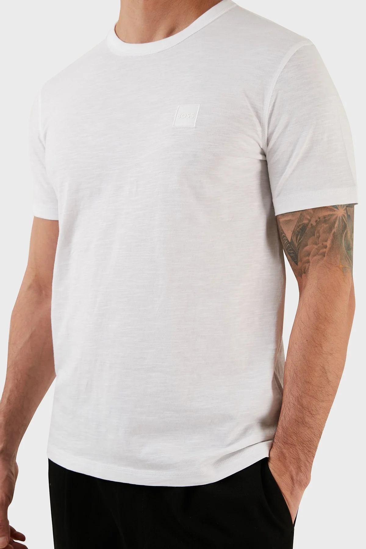 Boss Regular Fit Bisiklet Yaka Pamuklu Jarse Erkek T Shirt 50478771 100 BEYAZ - 5