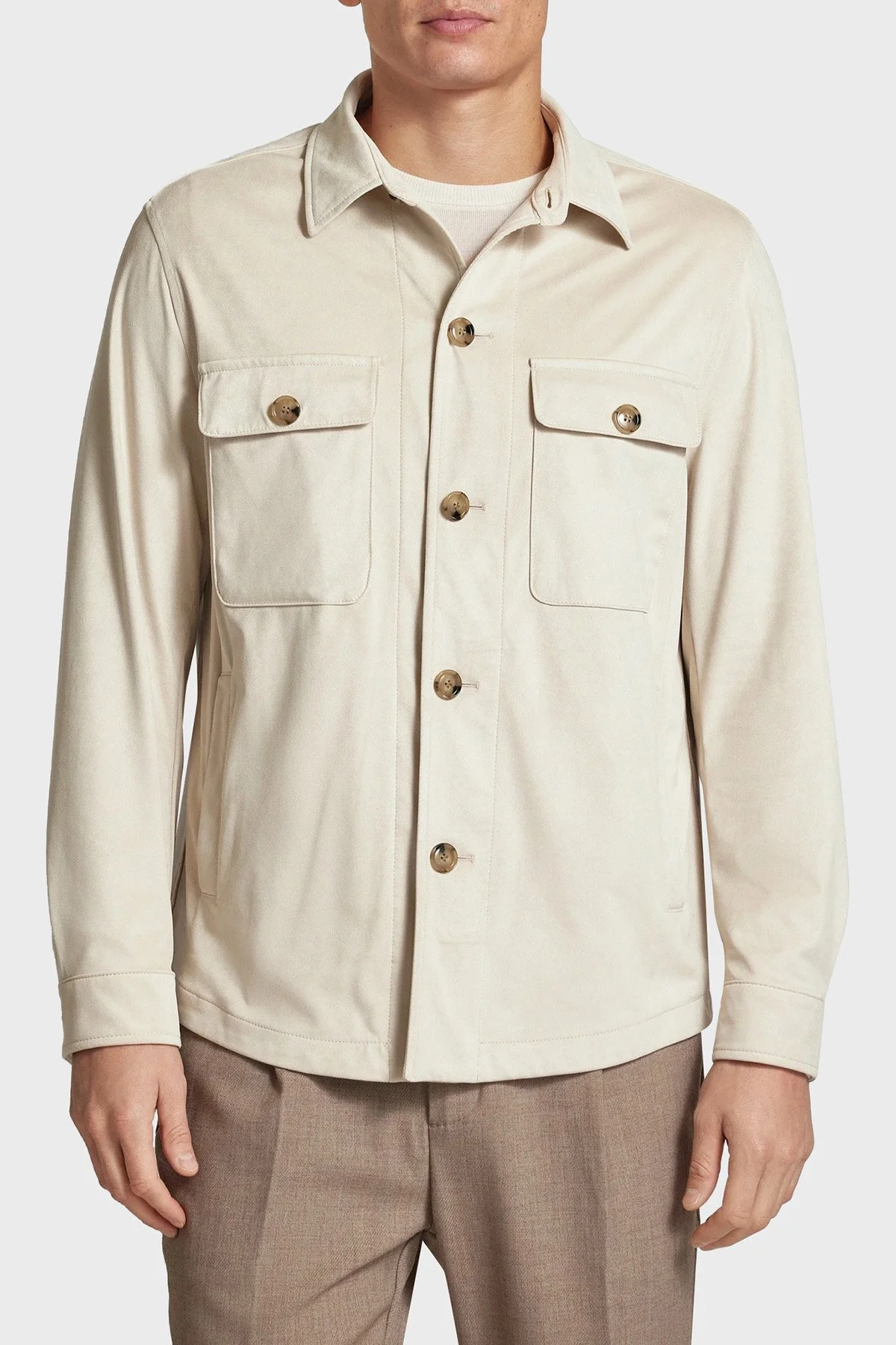 Boss Regular Fit Cepli Süet Erkek Gömlek Ceket 50535666 131 EKRU - 1