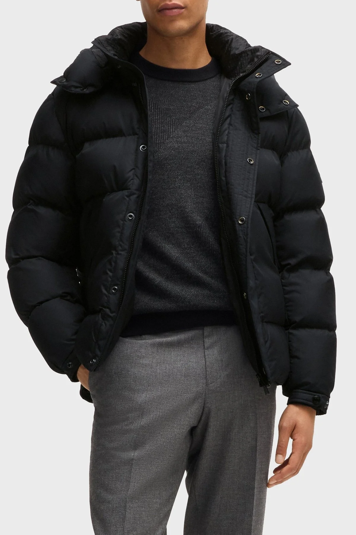 Boss Regular Fit Çıkarılabilir Kapüşonlu Su İtici Şişme Erkek Mont 50525243 001 SİYAH - 1