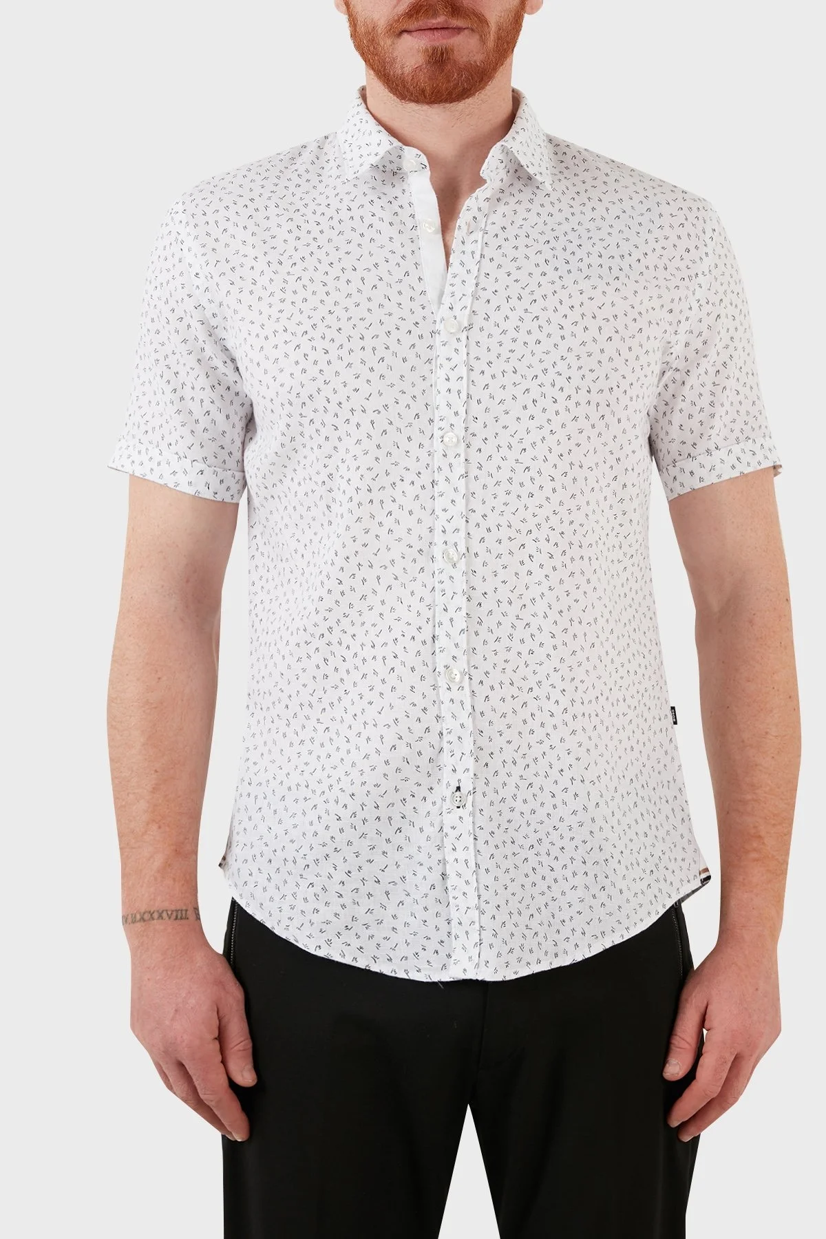Boss Regular Fit Desenli Keten Erkek Gömlek 50468075 405 BEYAZ - 1
