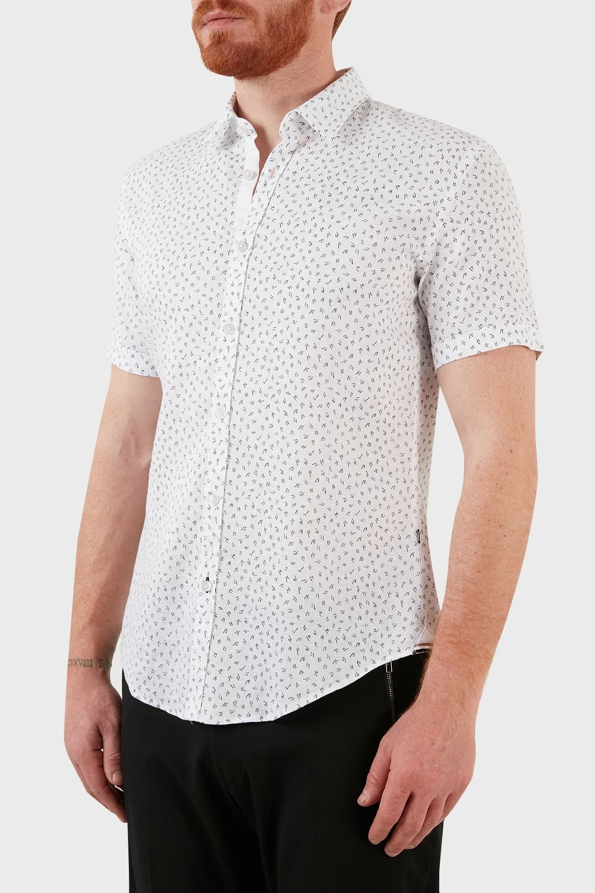 Boss Regular Fit Desenli Keten Erkek Gömlek 50468075 405 BEYAZ - 3