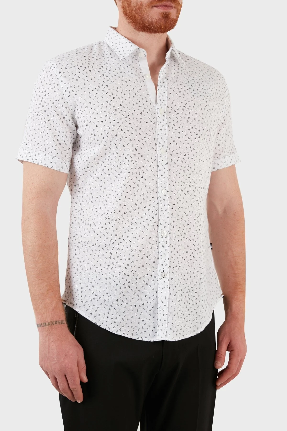Boss Regular Fit Desenli Keten Erkek Gömlek 50468075 405 BEYAZ - 4