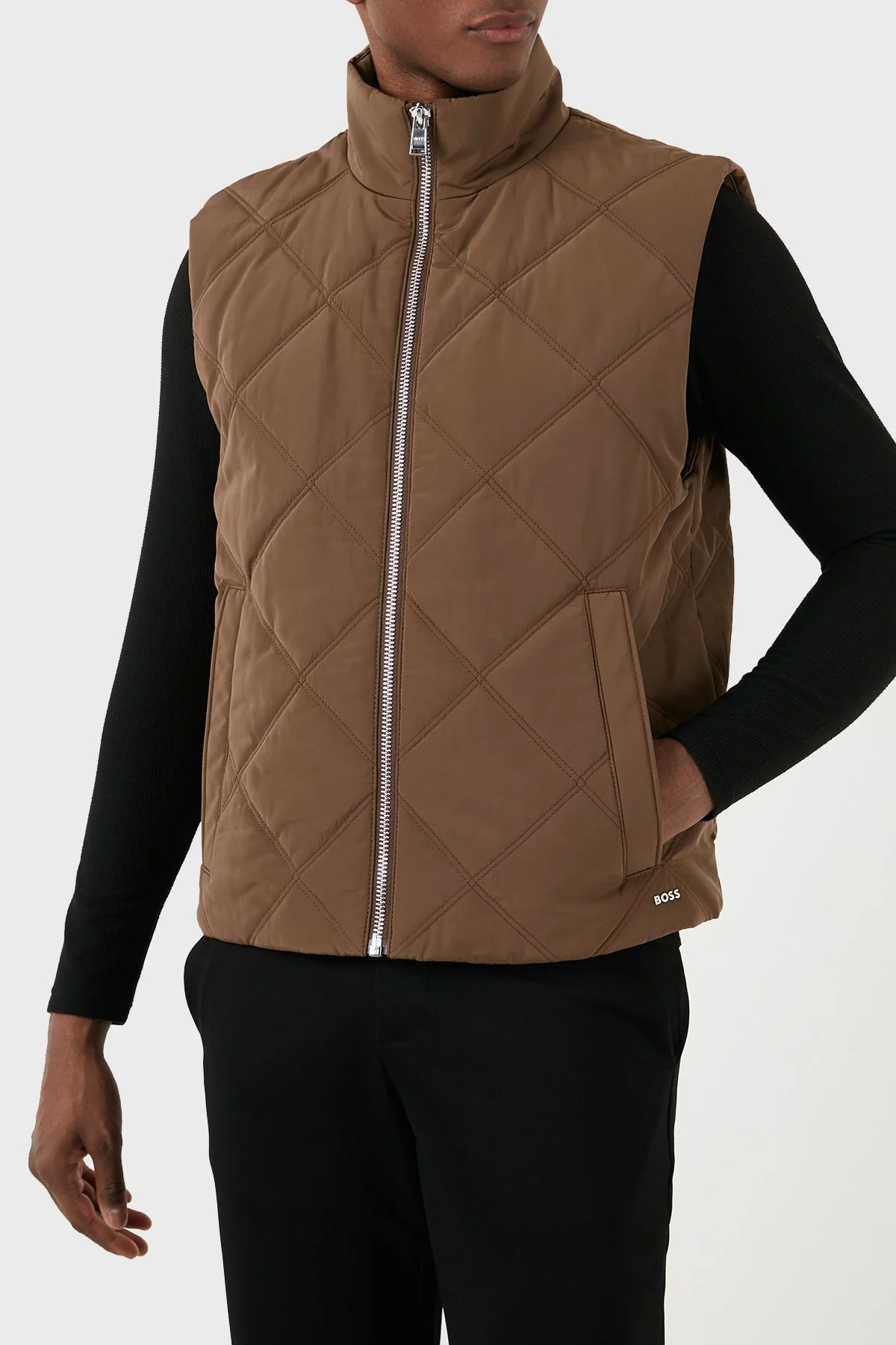 Boss Regular Fit Dik Yaka Kapitone Erkek Yelek 50506356 249 KAHVE - 7