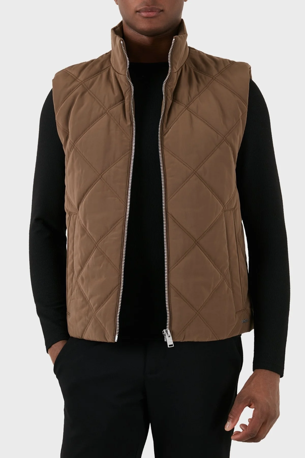 Boss Regular Fit Dik Yaka Kapitone Erkek Yelek 50506356 249 KAHVE - 8