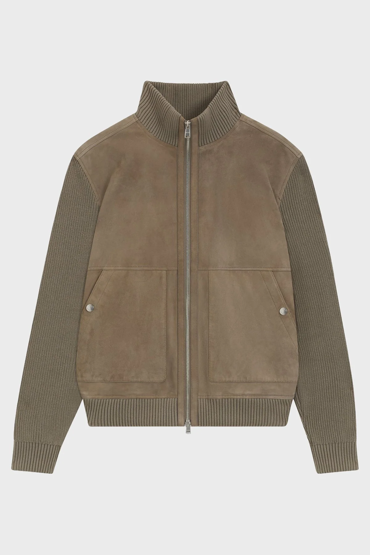 Boss Regular Fit Dik Yaka Pamuk Karışımlı Kollu Süet Erkek Mont 50547673 245 HAKİ - 6