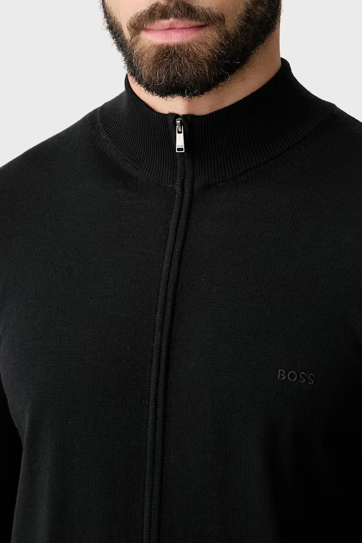 Boss Regular Fit Dik Yaka Yün Erkek Hırka 50571915 001 Siyah - 4