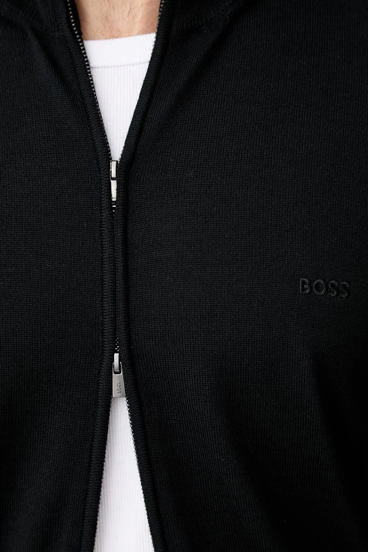 Boss Regular Fit Dik Yaka Yün Erkek Hırka 50571915 001 Siyah - 5