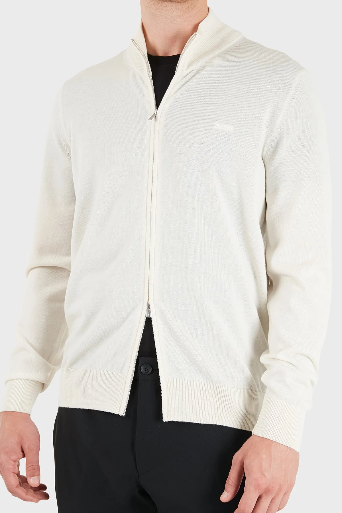 Boss Regular Fit Dik Yaka Yün Erkek Hırka 50571915 118 Bej - 6