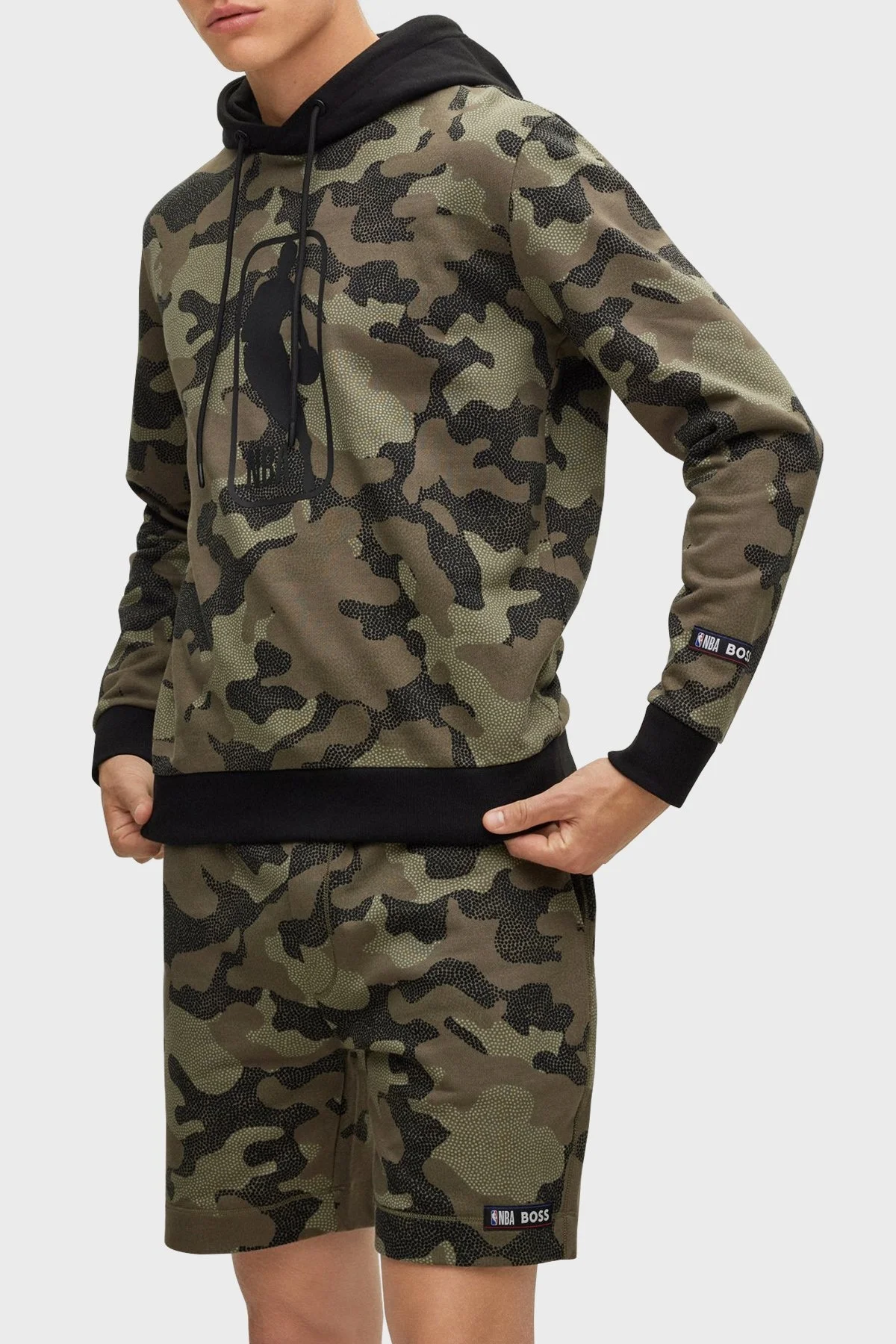 Boss Regular Fit Kamuflaj Desenli Kapüşonlu % 100 Pamuk Erkek Sweat 50477453 344 HAKİ - 2