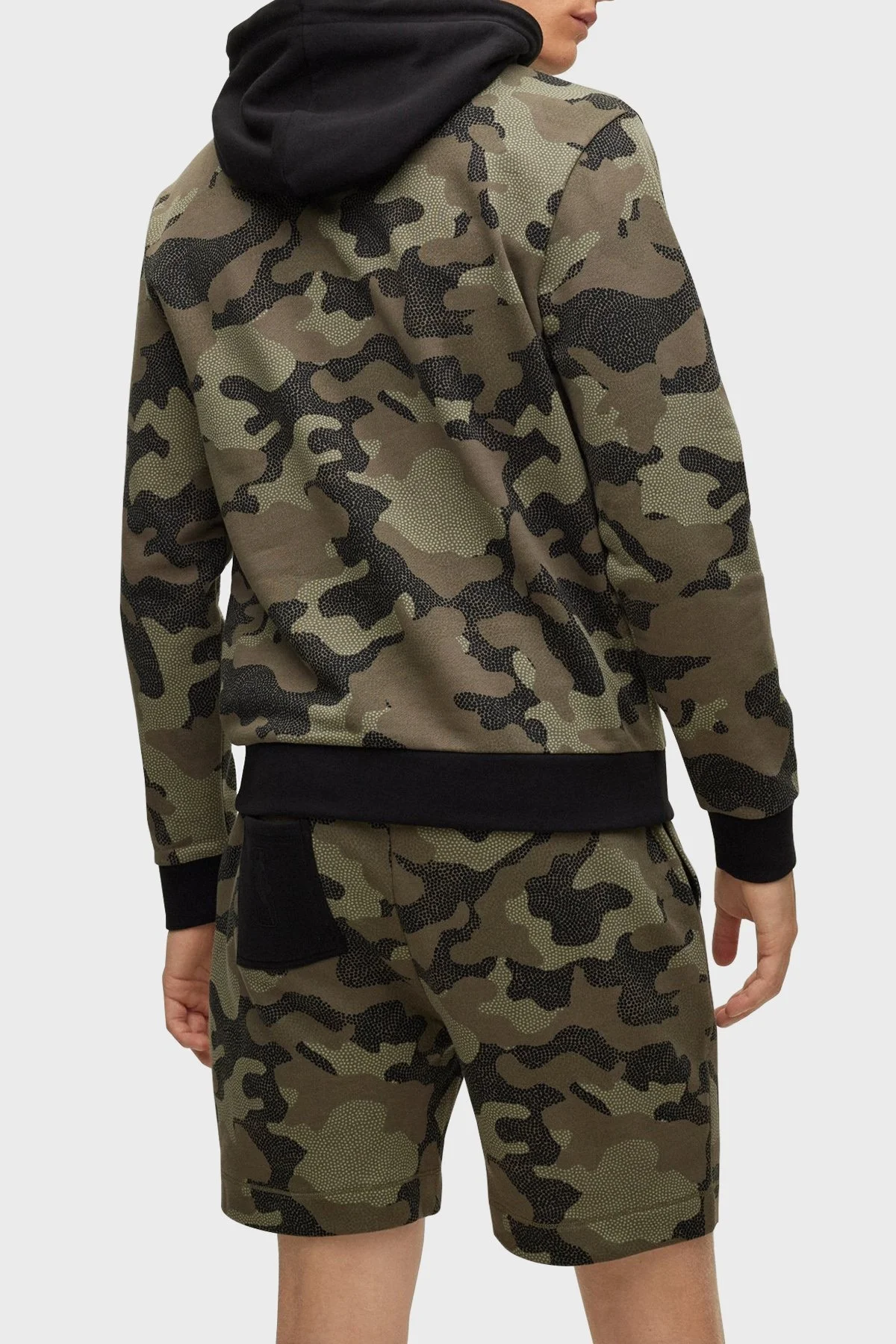 Boss Regular Fit Kamuflaj Desenli Kapüşonlu % 100 Pamuk Erkek Sweat 50477453 344 HAKİ - 3