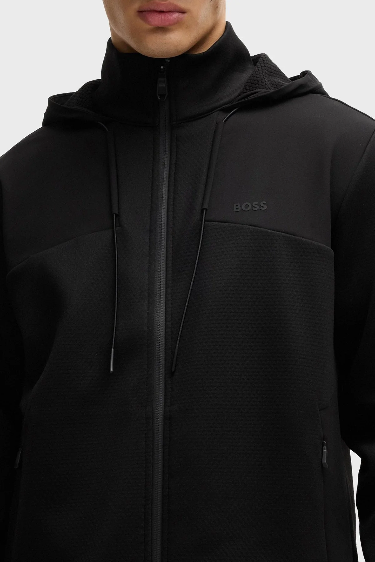 Boss Regular Fit Kapüşonlu Dik Yaka Fermuarlı Erkek Sweat 50523707 001 SİYAH - 4