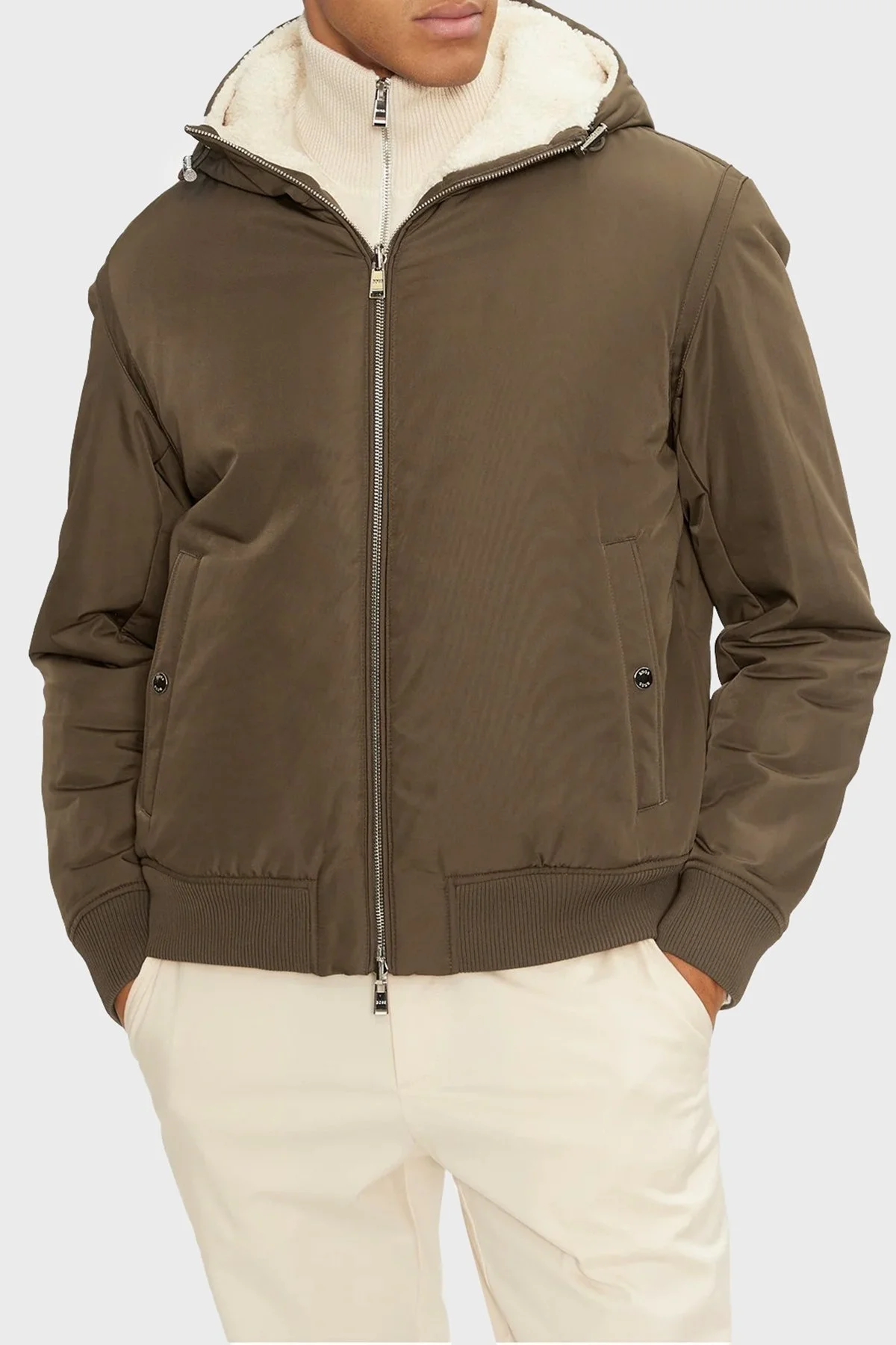 Boss Regular Fit Kapüşonlu Fermuarlı Çift Taraflı Erkek Ceket 50524669 361 HAKİ - 1