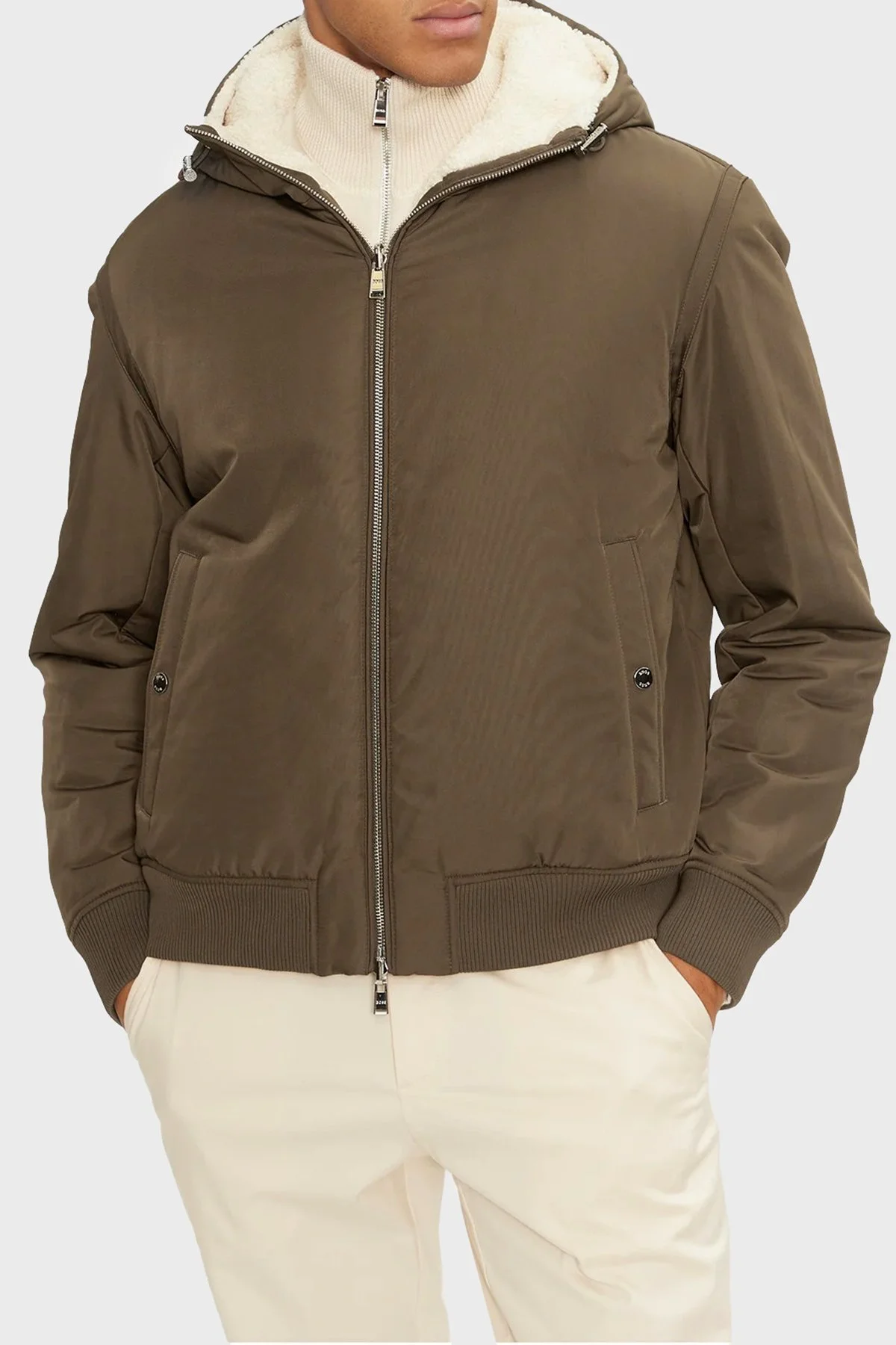 Boss Regular Fit Kapüşonlu Fermuarlı Çift Taraflı Erkek Ceket 50524669 361 HAKİ - 1