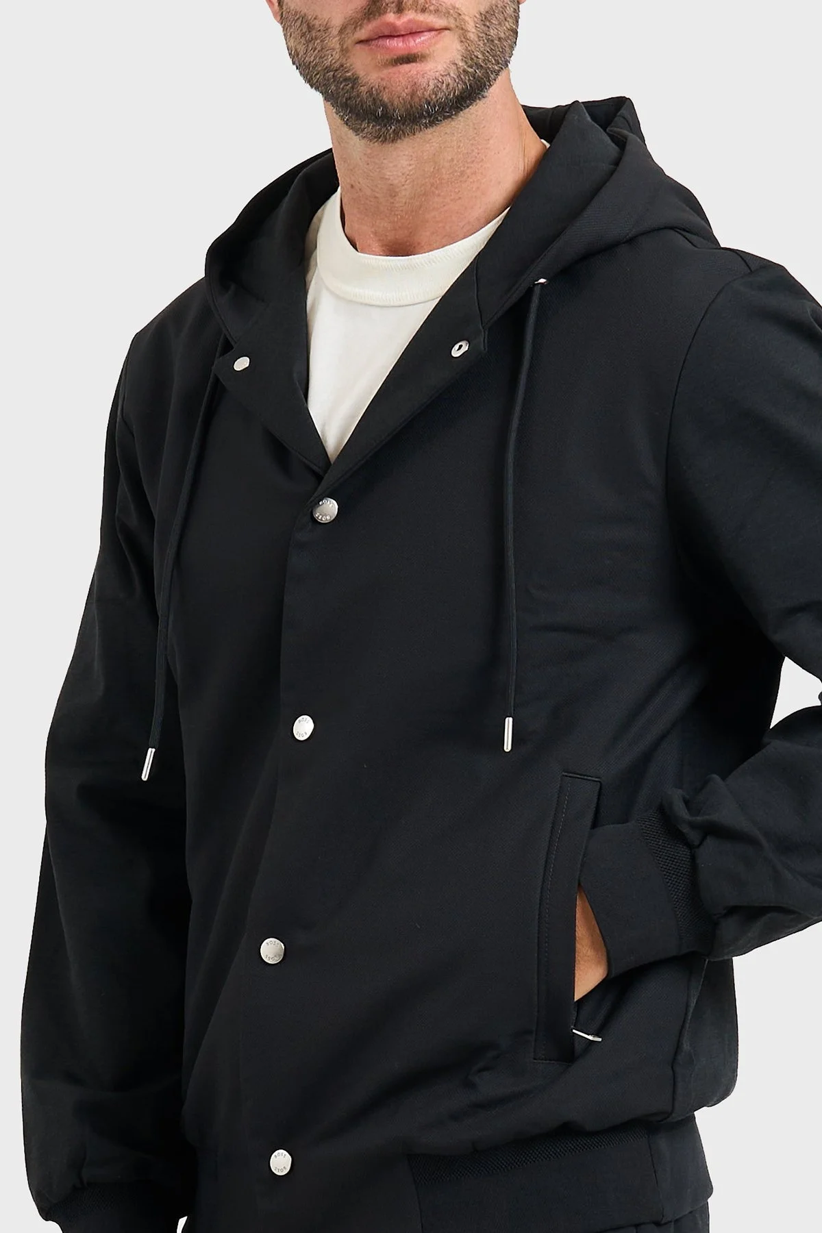 Boss Regular Fit Kapüşonlu Yaka Çıtçıt Düğmeli Erkek Ceket 50543385 001 SİYAH - 3