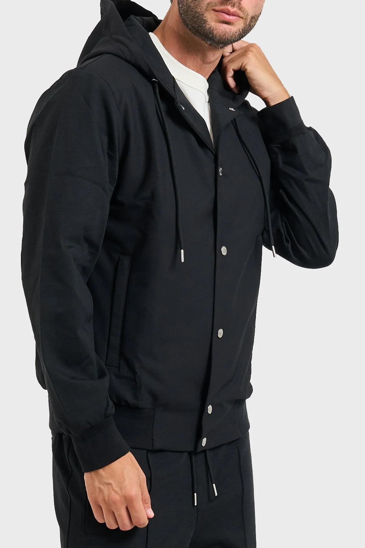 Boss Regular Fit Kapüşonlu Yaka Çıtçıt Düğmeli Erkek Ceket 50543385 001 SİYAH - 4