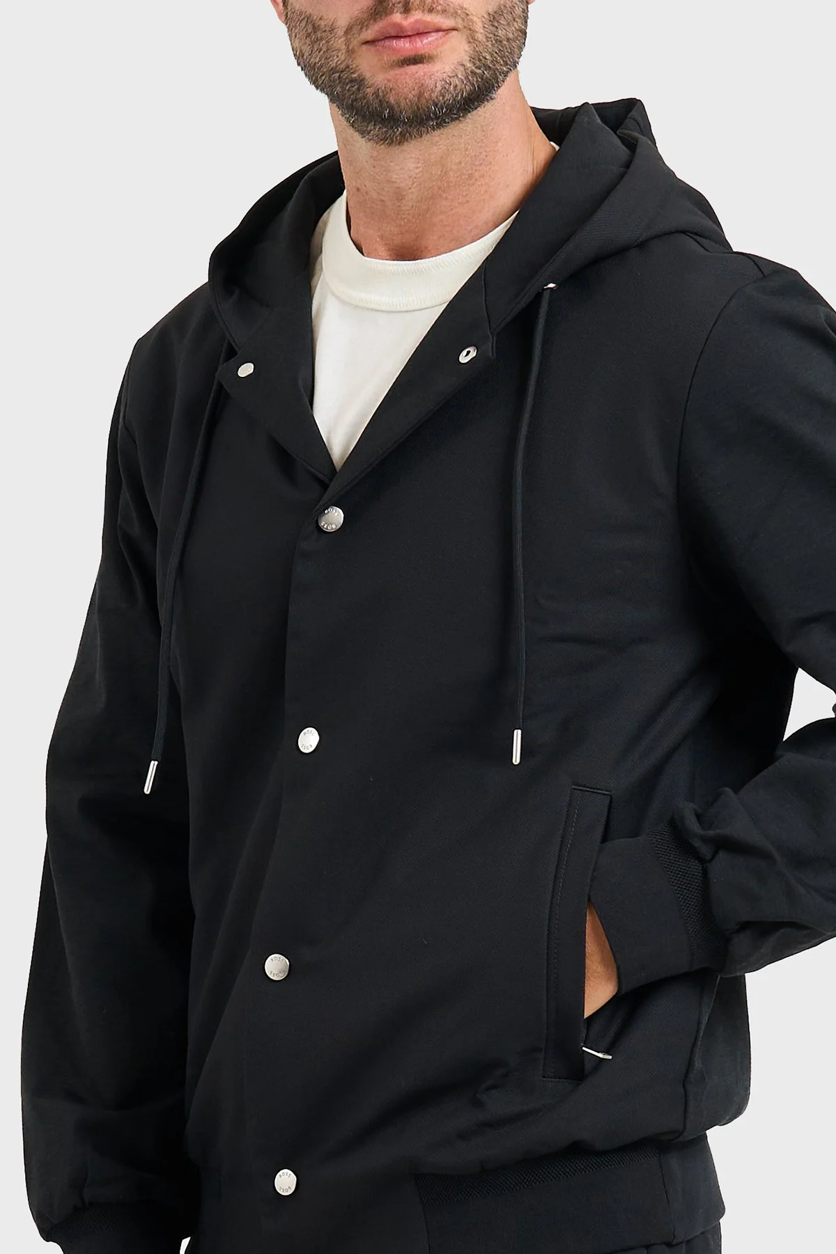 Boss Regular Fit Kapüşonlu Yaka Çıtçıt Düğmeli Erkek Ceket 50543385 001 SİYAH - 3