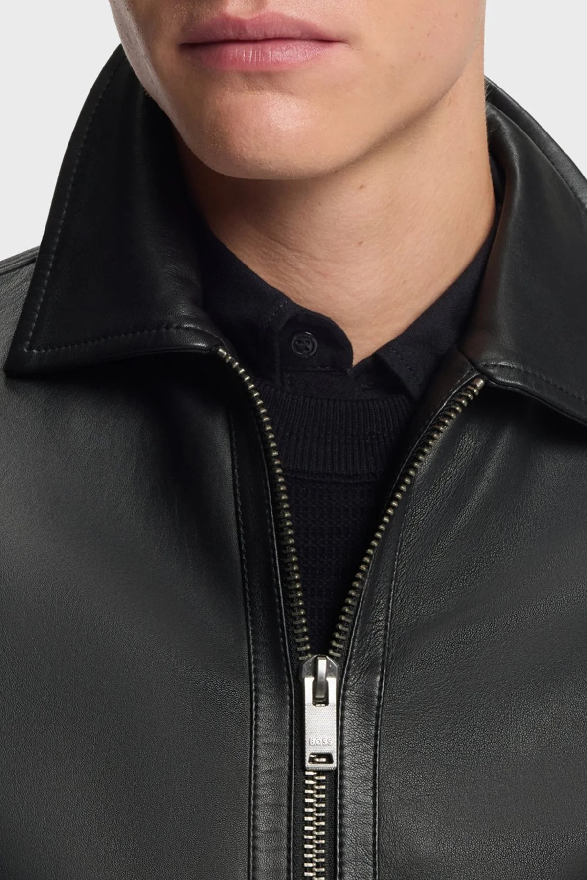 Boss Regular Fit Klasik Yaka Fermuarlı Hakiki Erkek Deri Ceket 50552141 001 SİYAH - 4