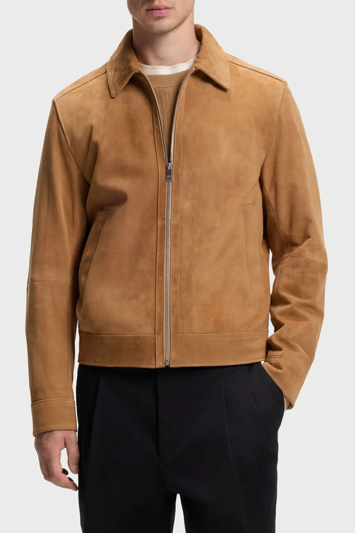 Boss Regular Fit Klasik Yaka Süet Erkek Deri Ceket 50563869 260 Bej - 1