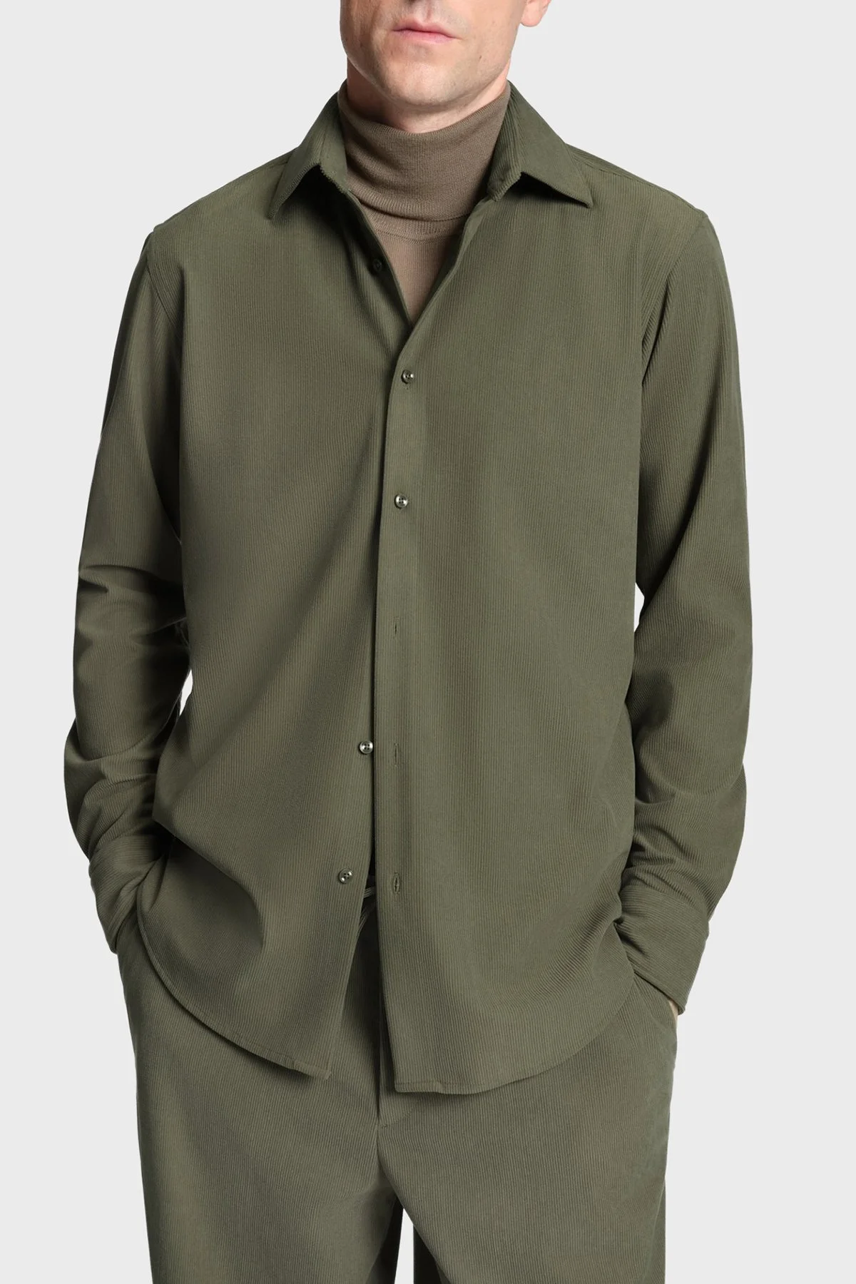 Boss Regular Fit Klasik Yaka Uzun Kollu Kadife Erkek Gömlek 50550679 245 HAKİ - 1