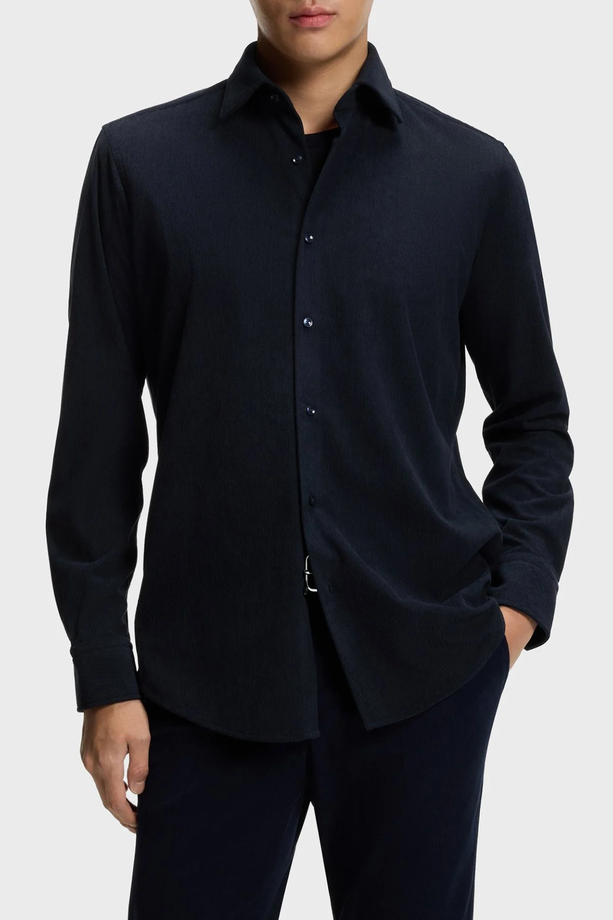 Boss Regular Fit Klasik Yaka Uzun Kollu Kadife Erkek Gömlek 50550679 404 LACİVERT - 1
