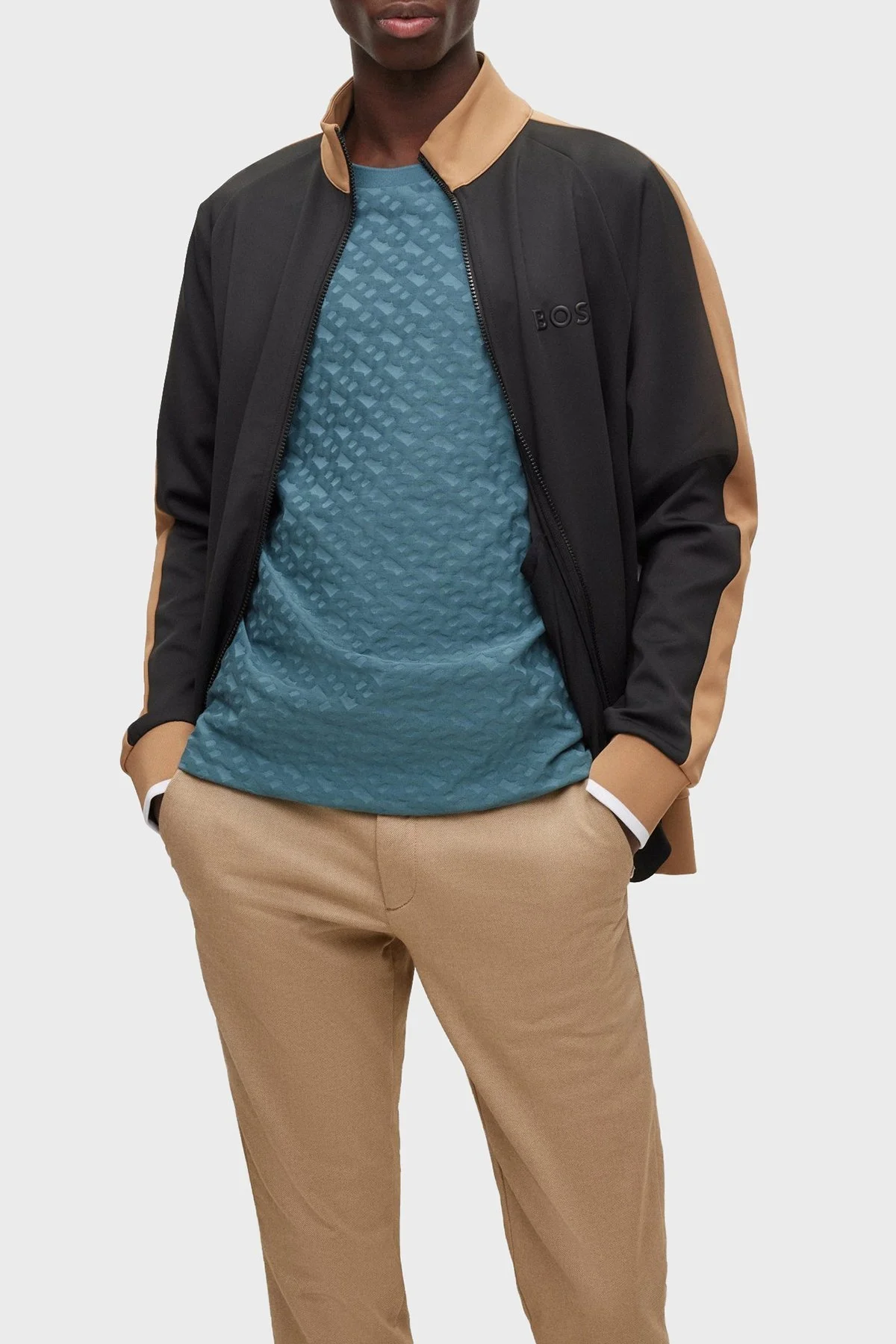 Boss Regular Fit Streç Kumaşlı Fermuarlı Dik Yaka Erkek Sweat 50486268 001 SİYAH - 1