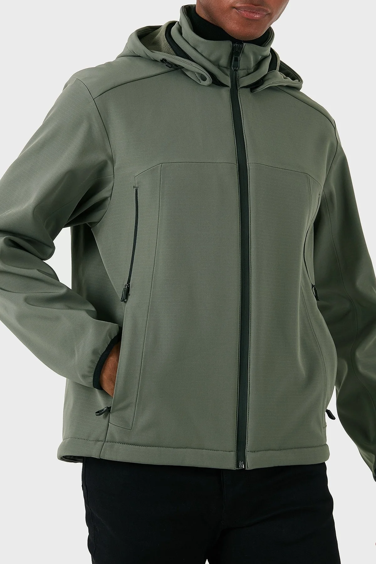 Boss Regular Fit Su Geçirmez Çıkarılabilir Kapüşonlu Soft Shel Erkek Mont 50515100 056 HAKİ - 1