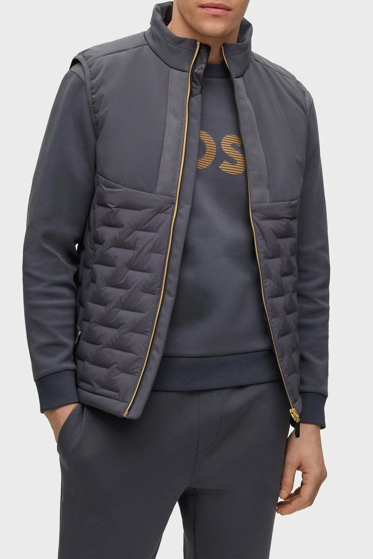 Boss Regular Fit Su Tutmaz Kuş Tüyü Dolgulu Erkek Yelek 50491912 027 KOYU GRİ - 1