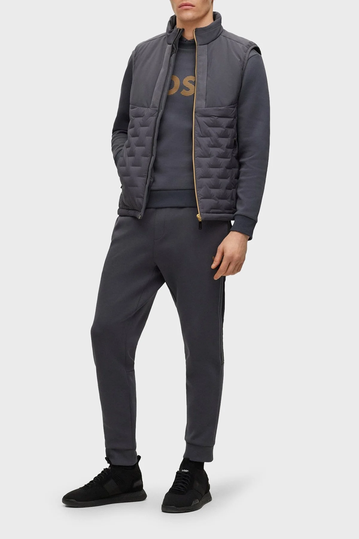 Boss Regular Fit Su Tutmaz Kuş Tüyü Dolgulu Erkek Yelek 50491912 027 KOYU GRİ - 3