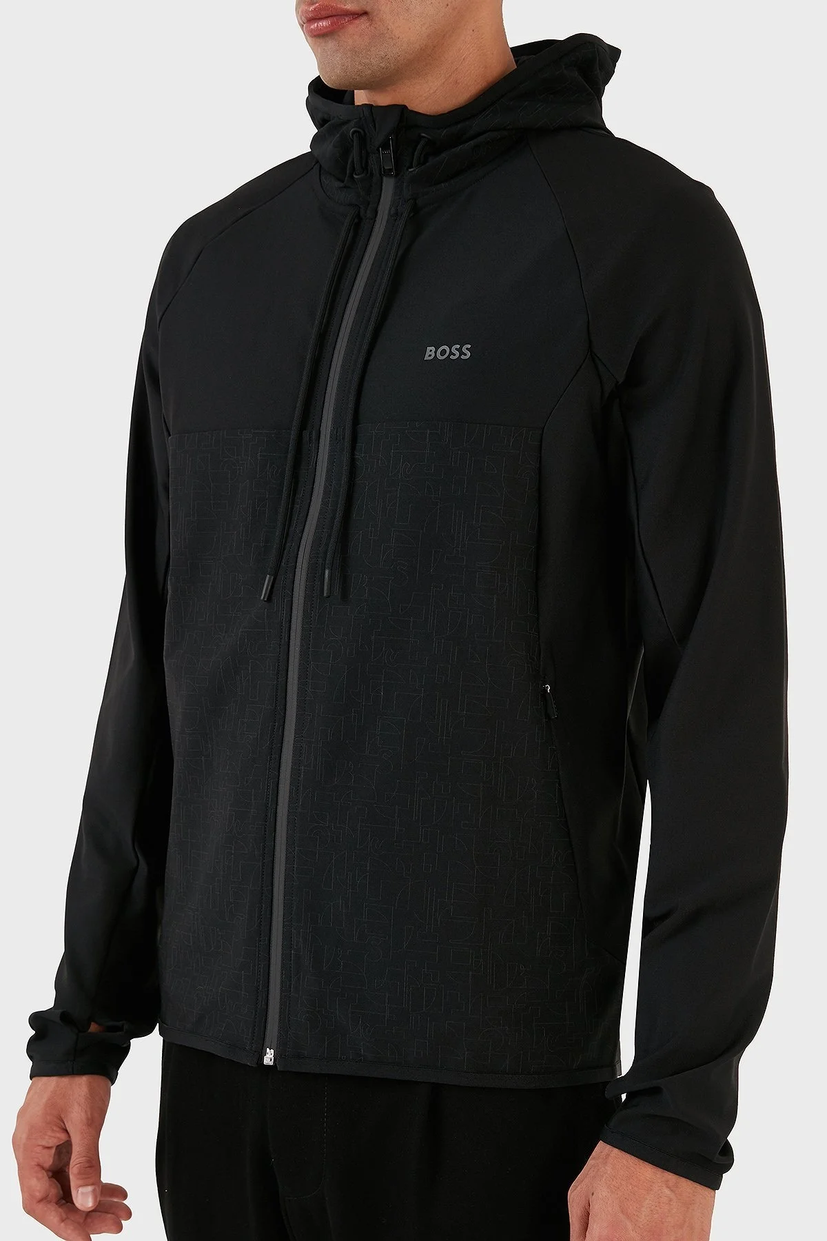 Boss Regular Fit Yansıtıcı Desenli Aktif Streç Fermuarlı Kapüşonlu Erkek Sweat 50493465 001 SİYAH - 3