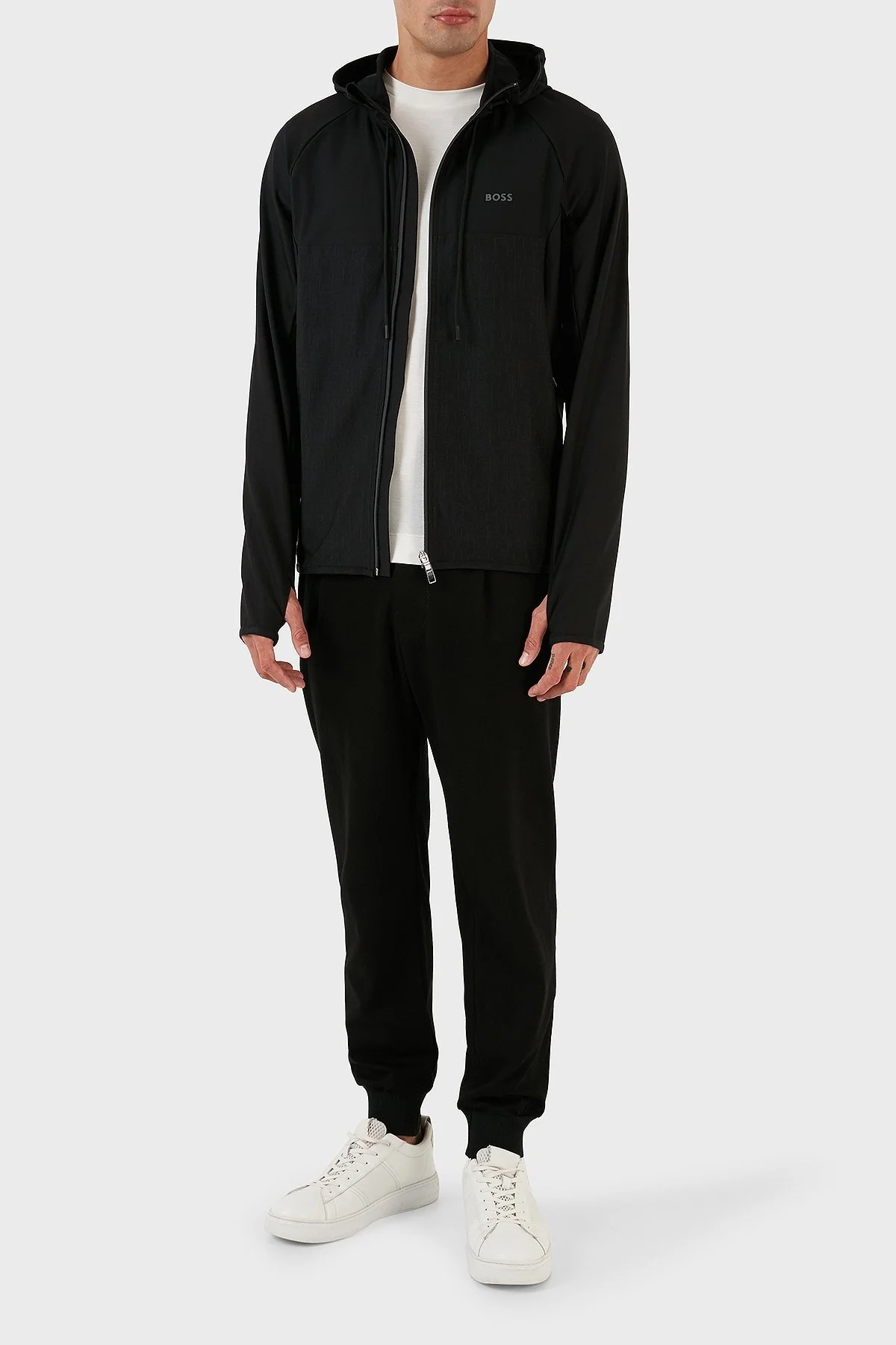 Boss Regular Fit Yansıtıcı Desenli Aktif Streç Fermuarlı Kapüşonlu Erkek Sweat 50493465 001 SİYAH - 4