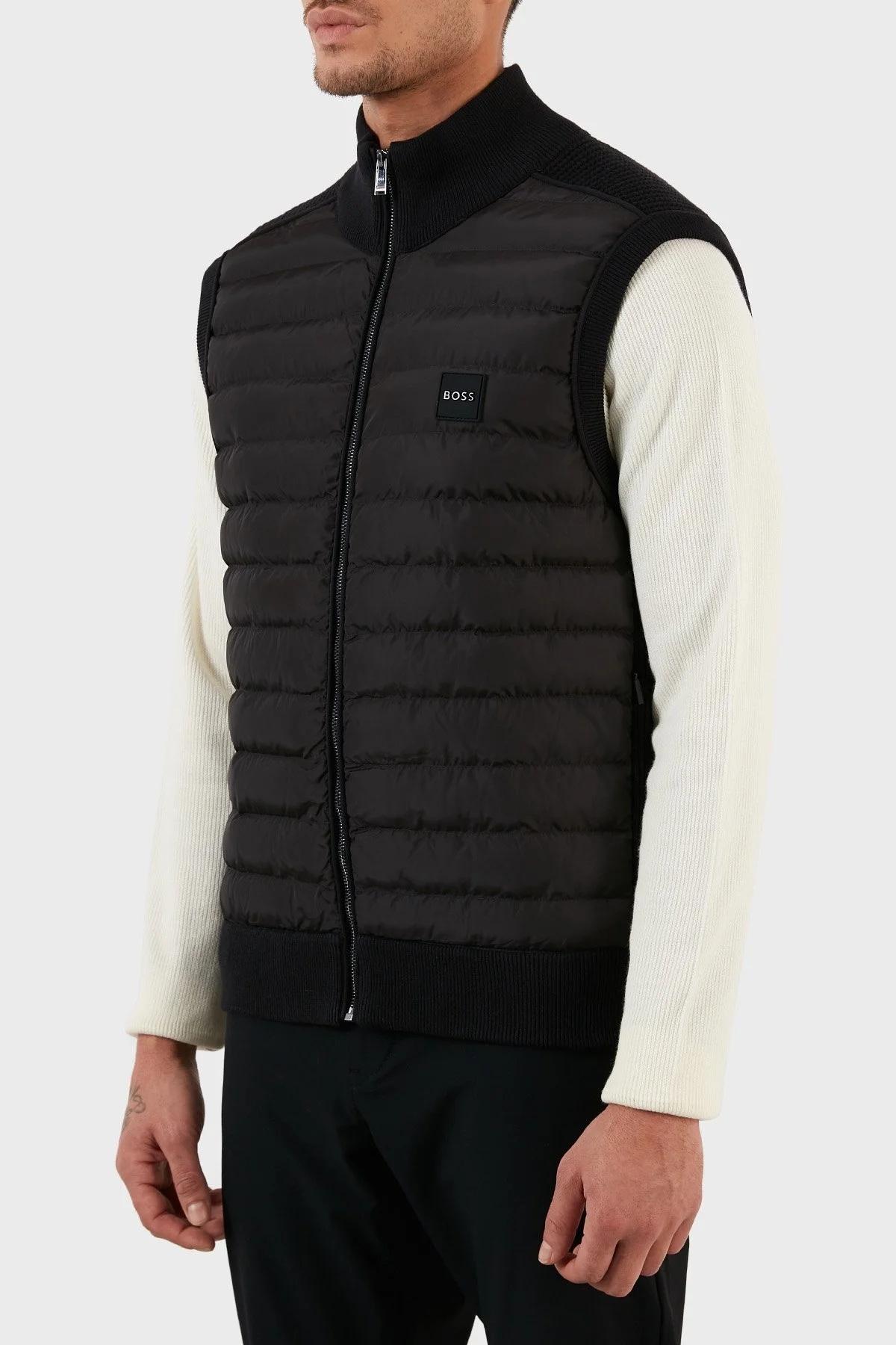 Boss Regular Fit Yün Karışımlı Fermuarlı Dik Yaka Erkek Yelek 50478631 001 SİYAH - 2