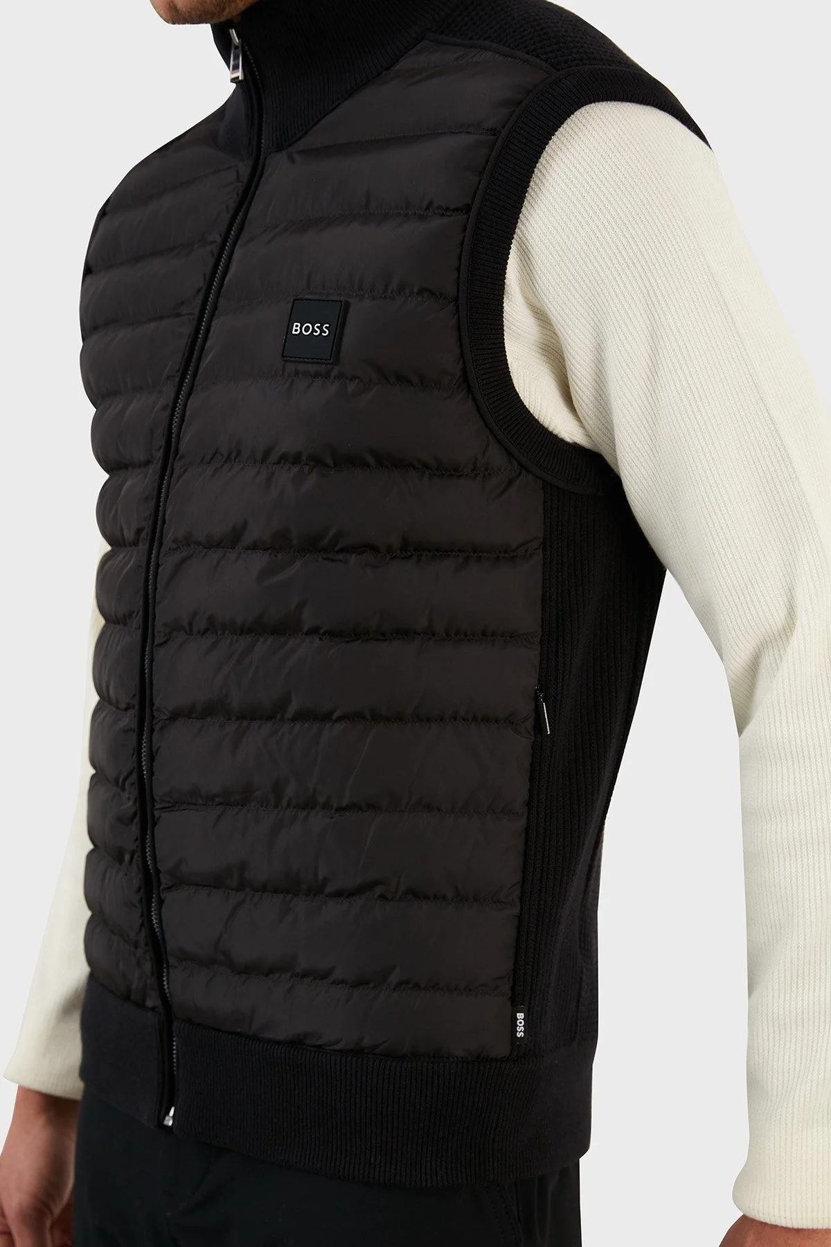 Boss Regular Fit Yün Karışımlı Fermuarlı Dik Yaka Erkek Yelek 50478631 001 SİYAH - 4