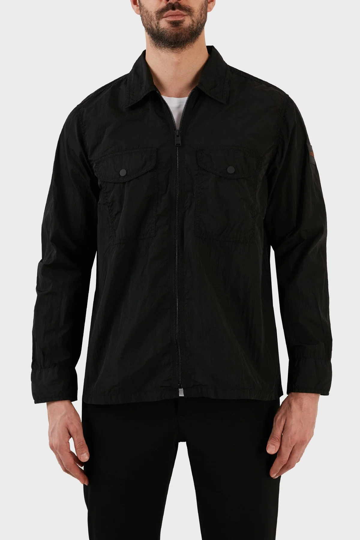Boss Relaxed Fit Çift Cepli Fermuarlı Erkek Gömlek Ceket 50484624 001 SİYAH - 1
