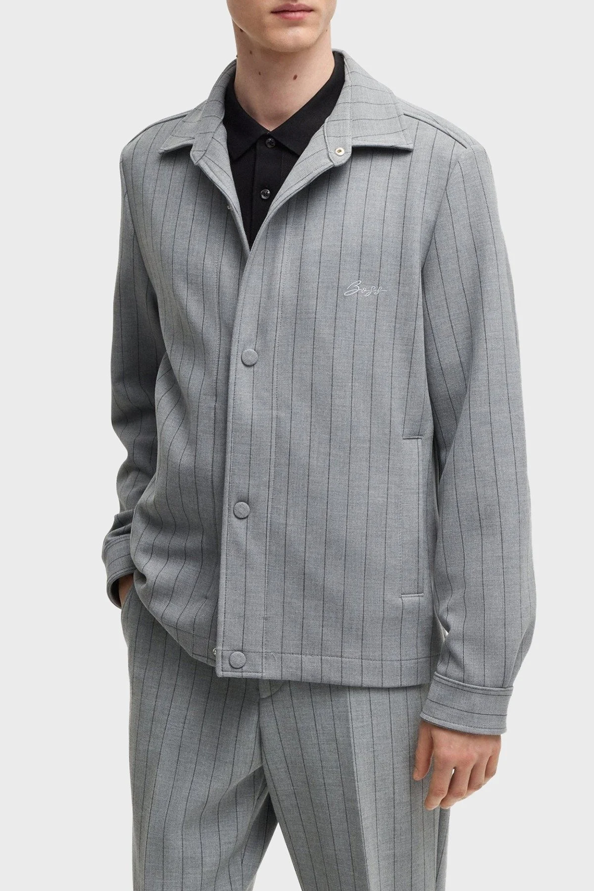 Boss Relaxed Fit Logolu Çizgili Erkek Ceket 50534987 030 GRİ - 1