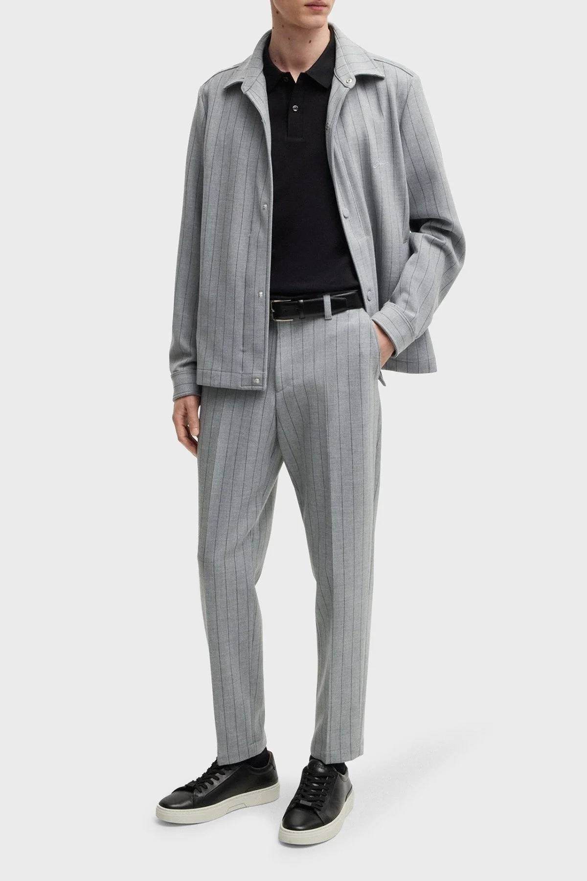 Boss Relaxed Fit Logolu Çizgili Erkek Ceket 50534987 030 GRİ - 2