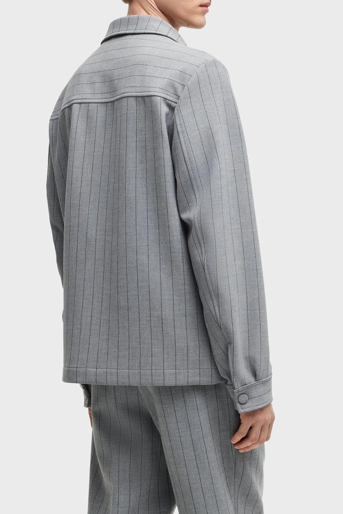 Boss Relaxed Fit Logolu Çizgili Erkek Ceket 50534987 030 GRİ - 3