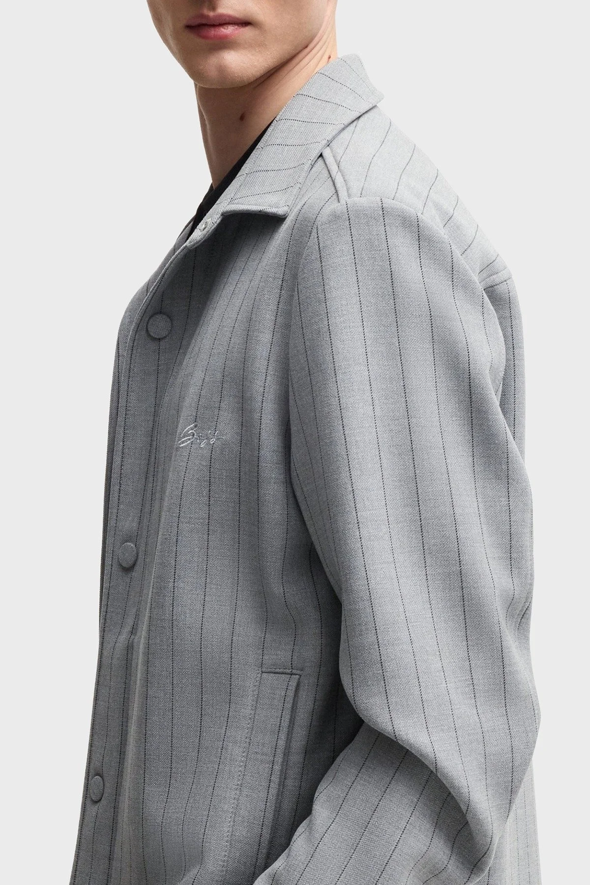 Boss Relaxed Fit Logolu Çizgili Erkek Ceket 50534987 030 GRİ - 5