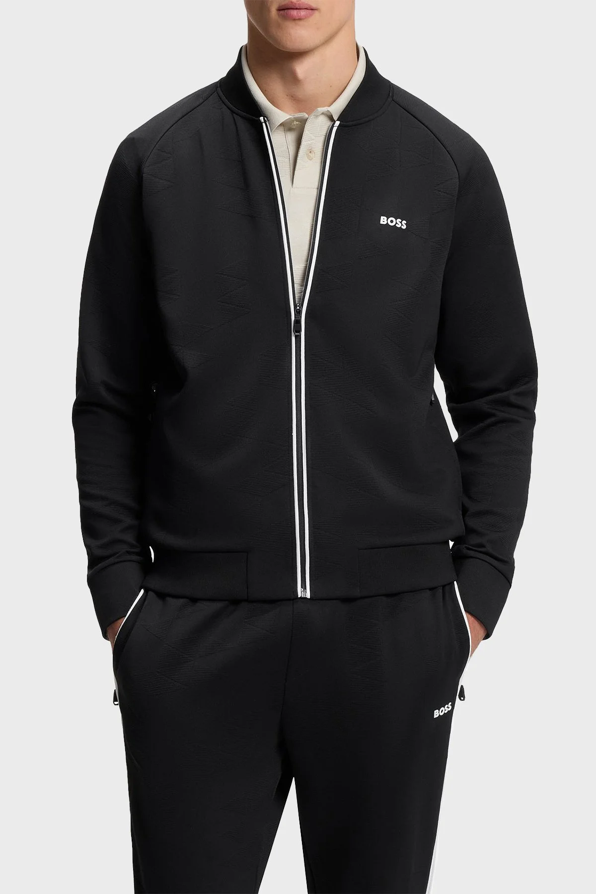 Boss Relaxed Fit Logolu Kolej Yaka Fermuarlı Erkek Sweat 50566825 001 Siyah - 1