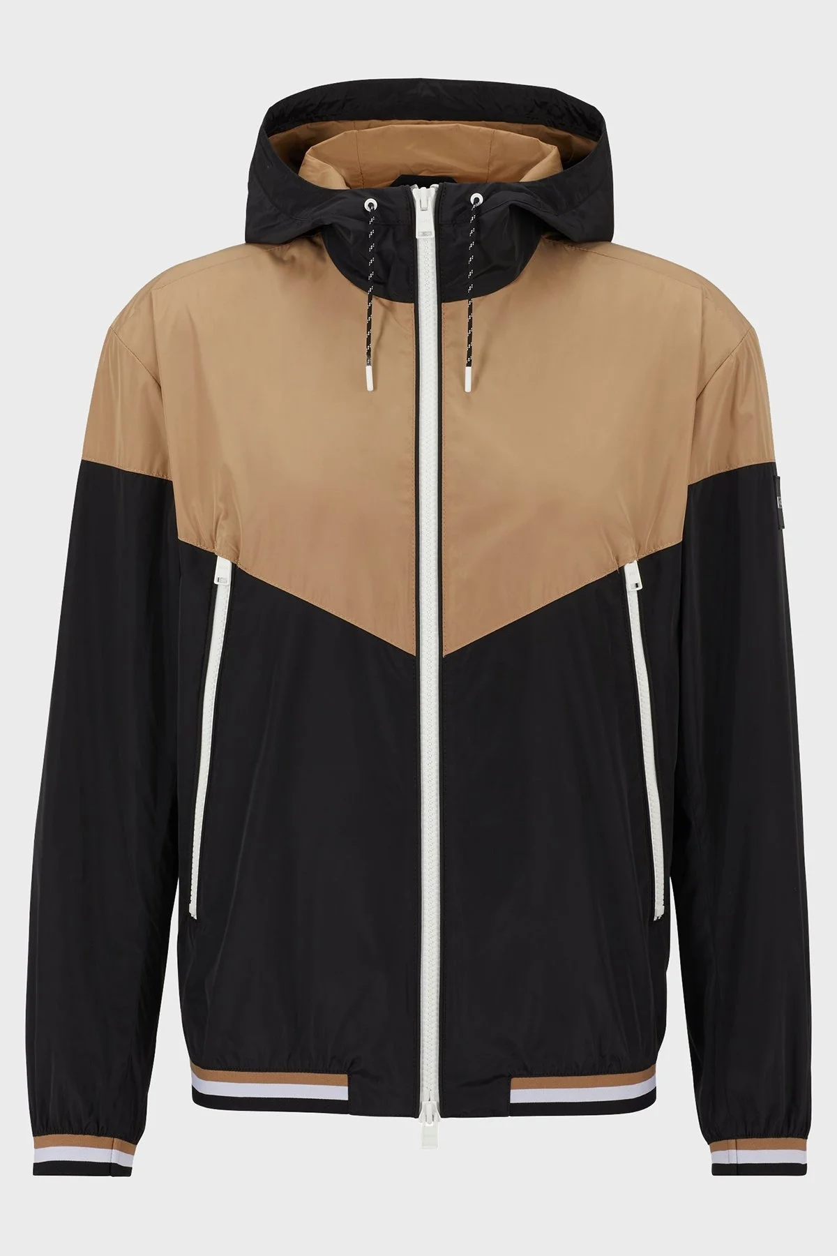 Boss Renk Bloklu Su Tutmaz Kapüşonlu Regular Fit Mevsimlik İnce Erkek Mont 50483934 260 BEJ - 6