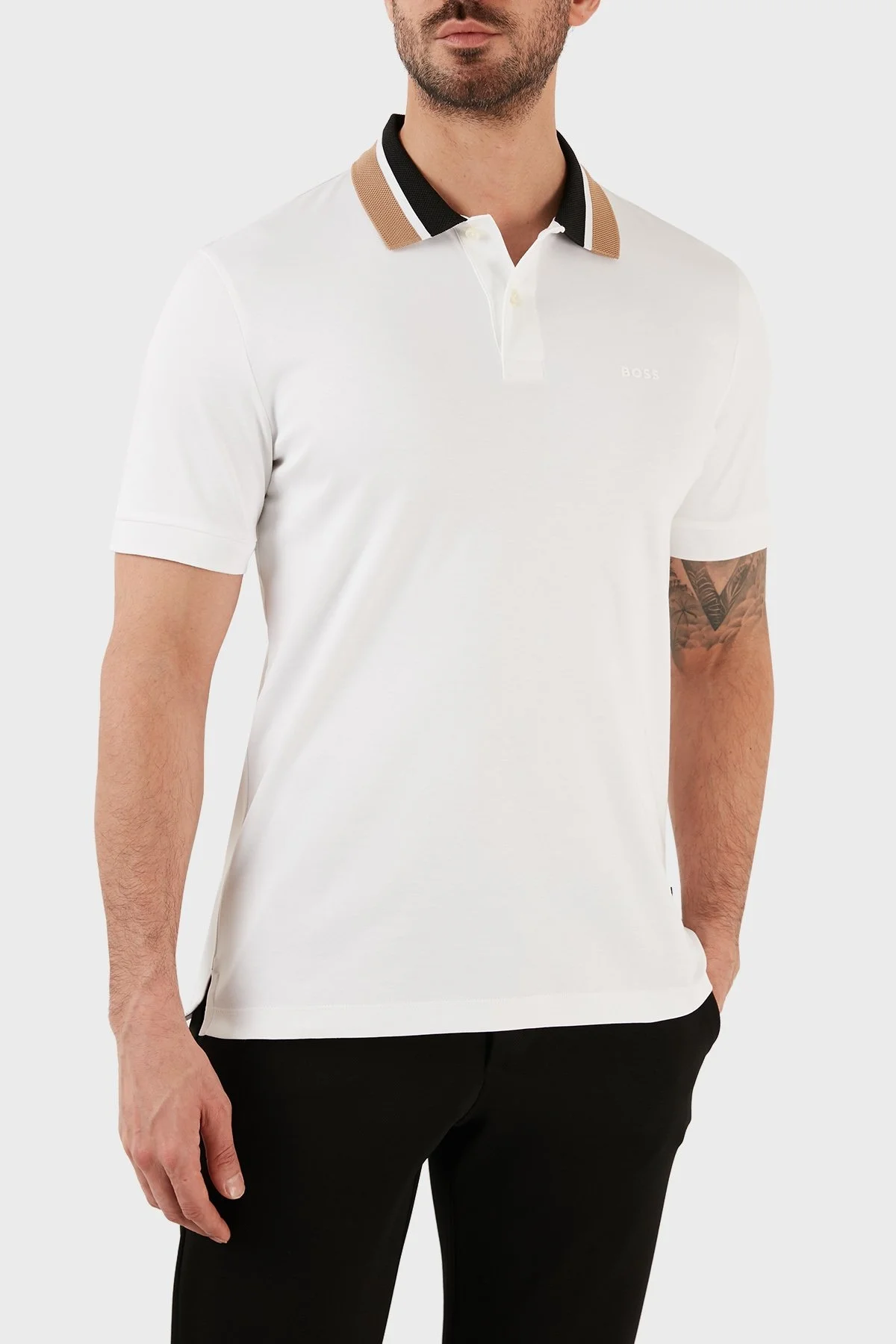 Boss Renk Bloklu Yakalı Regular Fit % 100 Pamuk Erkek Polo T Shirt 50481614 100 BEYAZ - 1