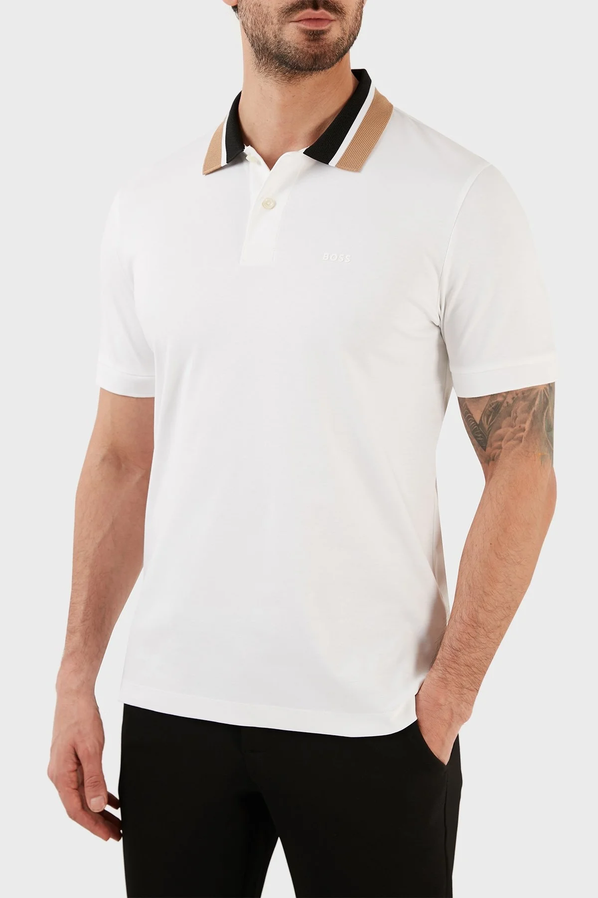 Boss Renk Bloklu Yakalı Regular Fit % 100 Pamuk Erkek Polo T Shirt 50481614 100 BEYAZ - 2
